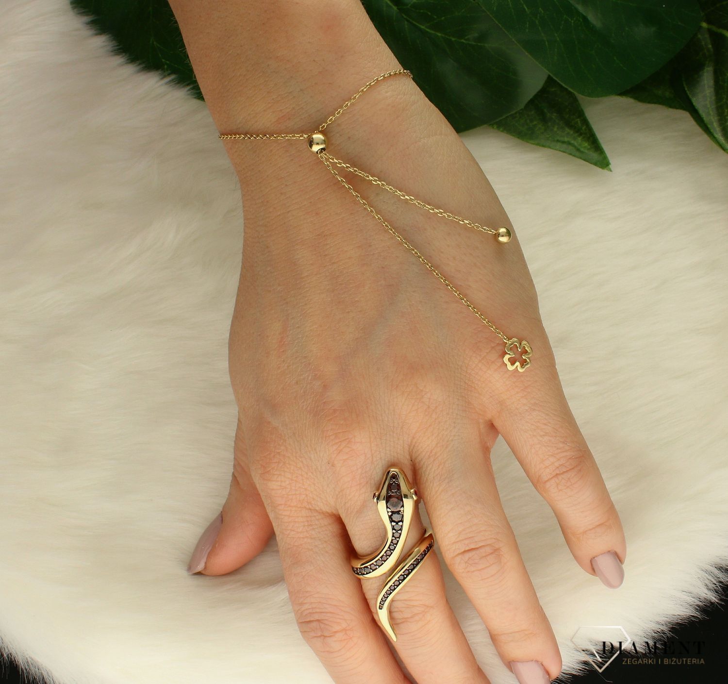 Srebrna bransoletka damska pozłacana Koniczyna  DIA-BRA-5065-925as.jpg