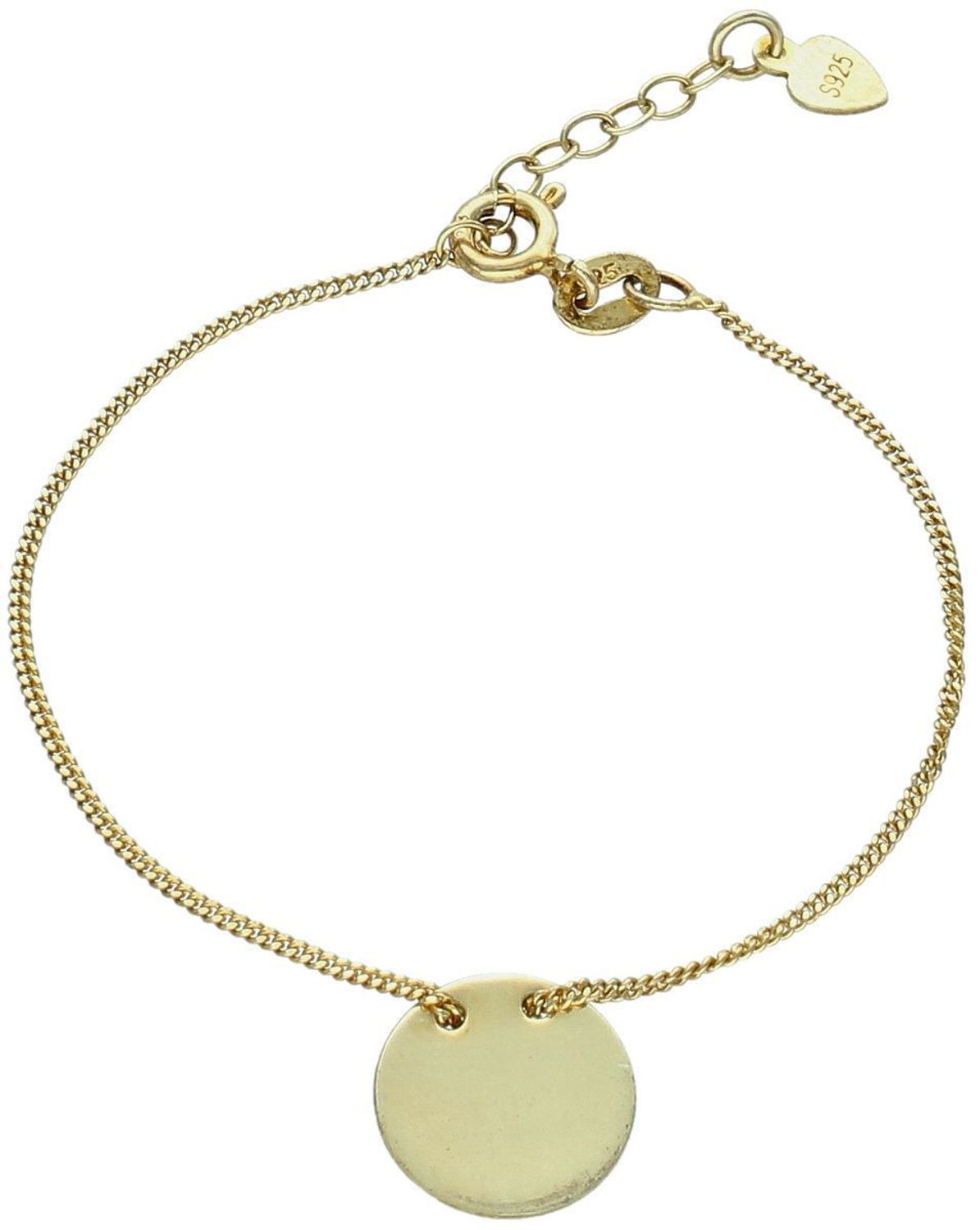 Pozłacana bransoletka srebrna 925 DIA-BRA-5066-925 z okrągłą blaszką 1 cm. Długość 14+2 cm, waga 1,85 g, zapięcie na karabińczyk. Subtelna, kobieca i idealna na prezent.1.jpg