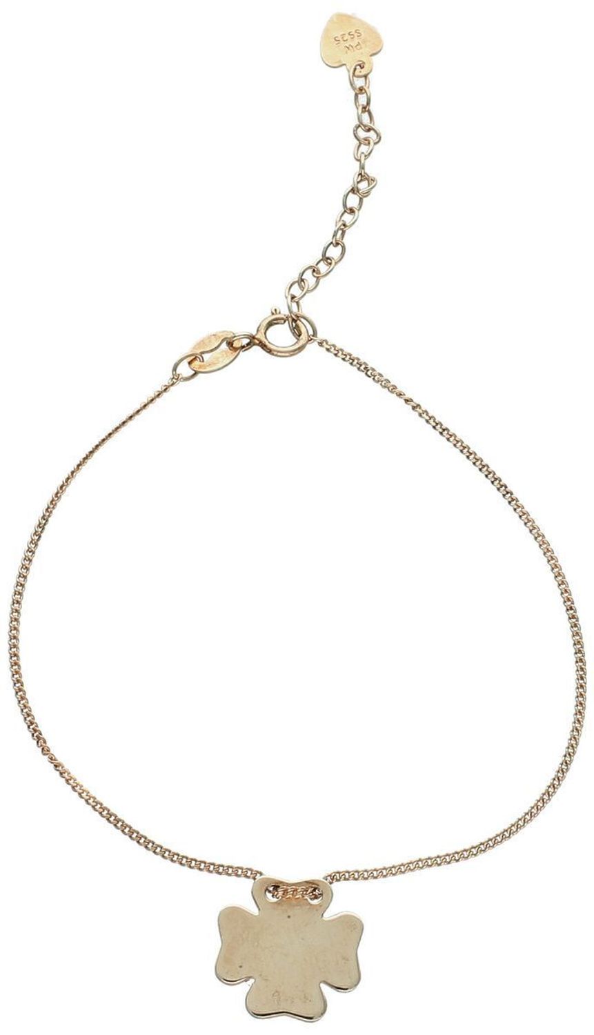 Delikatna celebrytka ze srebra 925 z różowym pozłacaniem i zawieszką koniczynką (1,3 cm). Długość 16 + 3 cm, zapięcie na karabińczyk. Stylowa bransoletka z symbolem szczęścia – 1.jpg