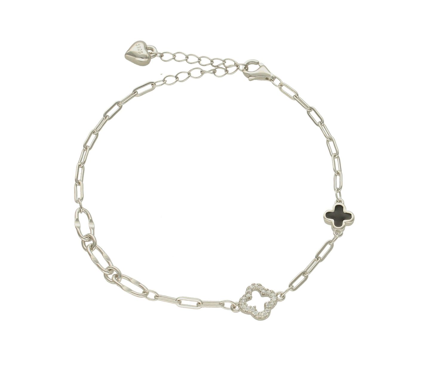 Srebrna bransoletka damska z czarną koniczynką DIA-BRA-52127-925. Niesamowita bransoletka wykonana z najwyższej próby srebra z subtelnym elementem koniczynki wypełnionej masą perłową oraz cyrkoniami. Idealny pomysł na prezen.jpg