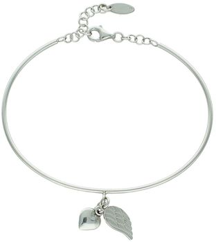 Bransoletka srebrna 925 DIA-BRA-5332-925 – sztywna z zawieszkami serduszkiem (6 mm) i piórkiem (1 cm). Zapięcie na karabińczyk, waga 4,79 g. Subtelna, kobieca biżuteria.1.jpg