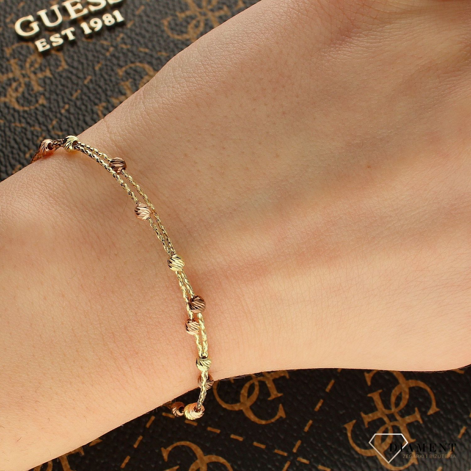 Bransoletka złota 585 podwójna z kuleczkami DIA-BRA-5337-585 (1).jpg