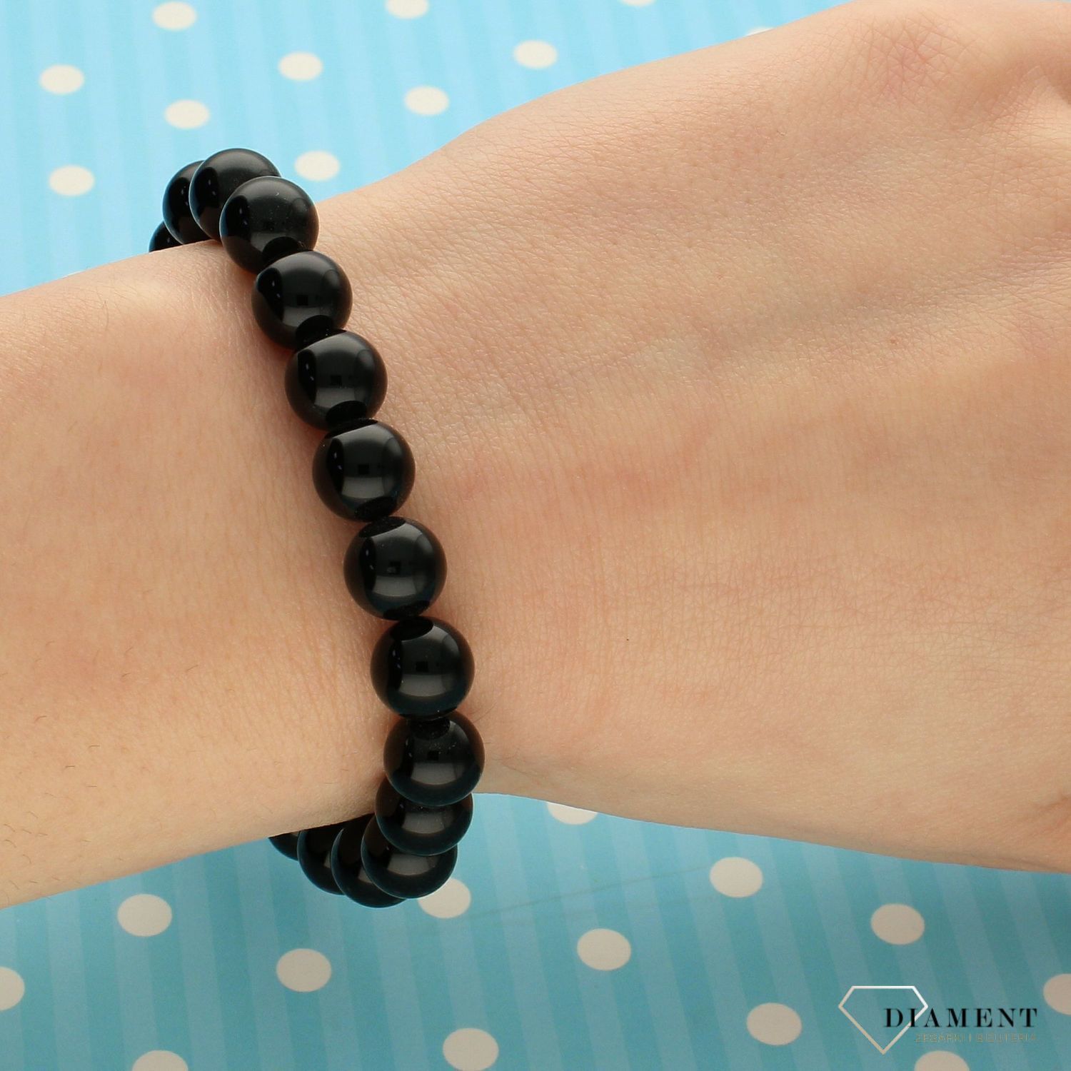 Bransoletka damska koraliki Okrągłe Onyksy DIA-BRA-5634-INNE. Bransoletka czarna. Bransoletka z koralików. Bransoletka z kamienia naturalnego Onyks (2).jpg