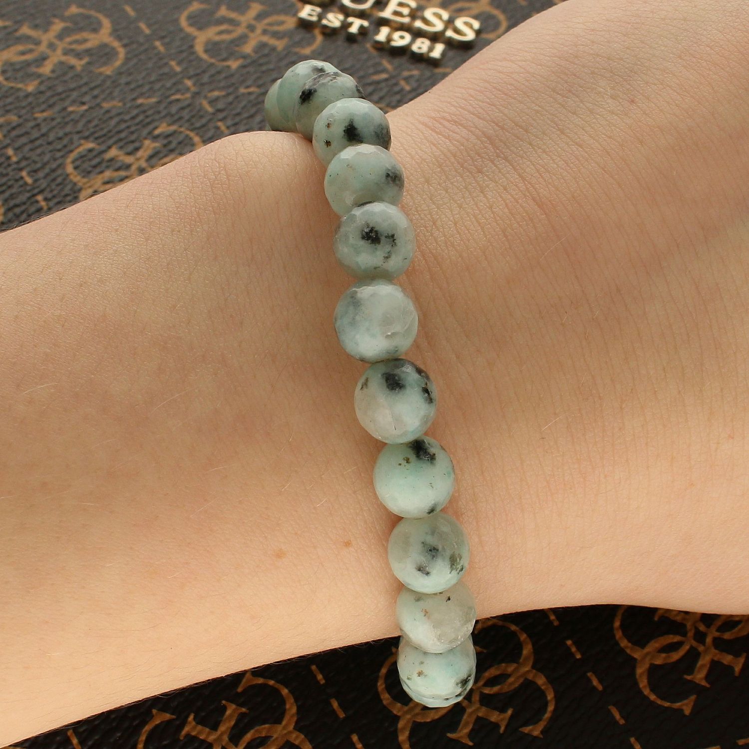 Bransoletka damska koraliki kamień Jadeit DIA-BRA-5652-INNE. Bransoletka na gumce. Bransoletka z kamieni naturalnych. Bransoletka z kamieni Jadeit. Bransoletka koraliki Jadeit.  (1).jpg
