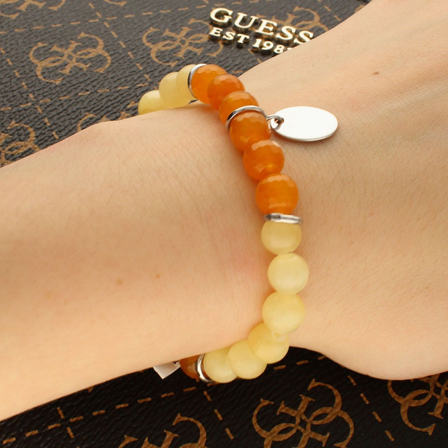 Bransoletka damska z kamieniem Jadeit ze srebrną zawieszką DIA-BRA-5657-INNE. Bransoletka na gumce. Bransoletka z kamieniem Jadeit. Bransoletka z zawieszką srebrną (1).jpg