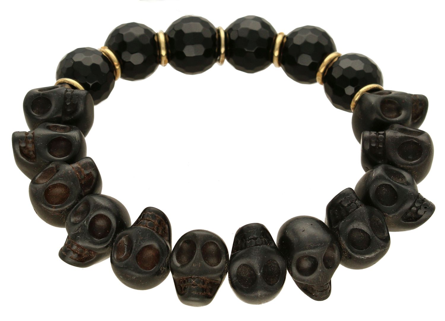Bransoletka damska z czaszkami z Onyksem DIA-BRA-5665-INNE. Bransoletka na gumce z czaszkami. Bransoletka z koralikami. Bransoletka czarna z onyksem. B (1).jpg
