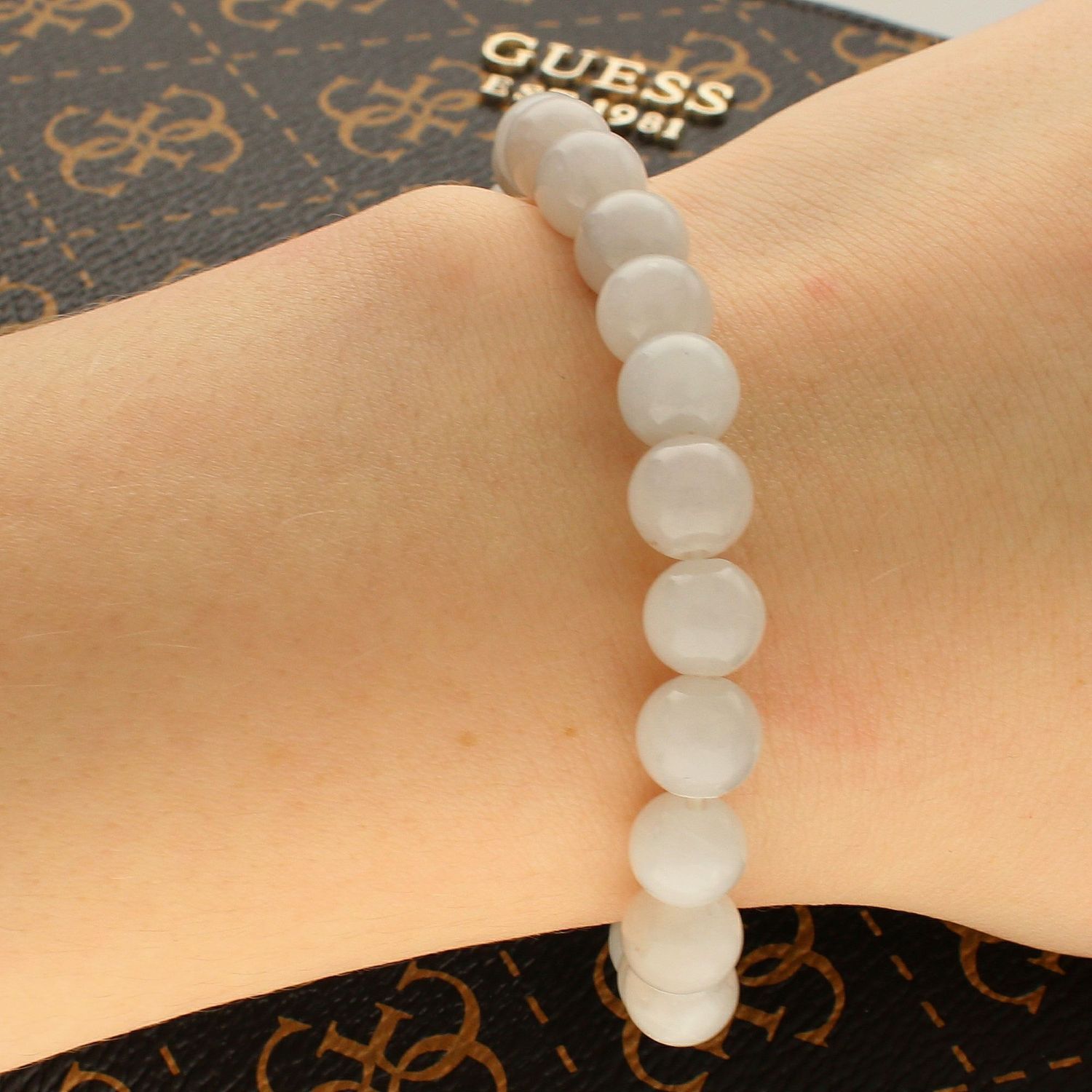 Bransoletka damska koraliki Szary Jadeit DIA-BRA-5667-925. Bransoletka na gumce. Bransoletka szara. Bransoletka z koralików. Bransoletka z kamieniem naturalnym Jadeit (1).jpg