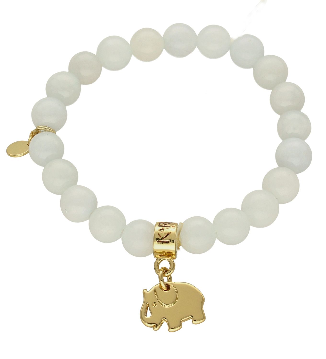 Bransoletka damska na gumce mleczne koraliki z pozłacanym słonikiem DIA-BRA-5675-INNE. Bransoletka damska koraliki. Bransoletka damska mleczna Bransoletka damska ze słonikiem. Bransoletka damska na gumce. Bransoletka damska id (1).jpg