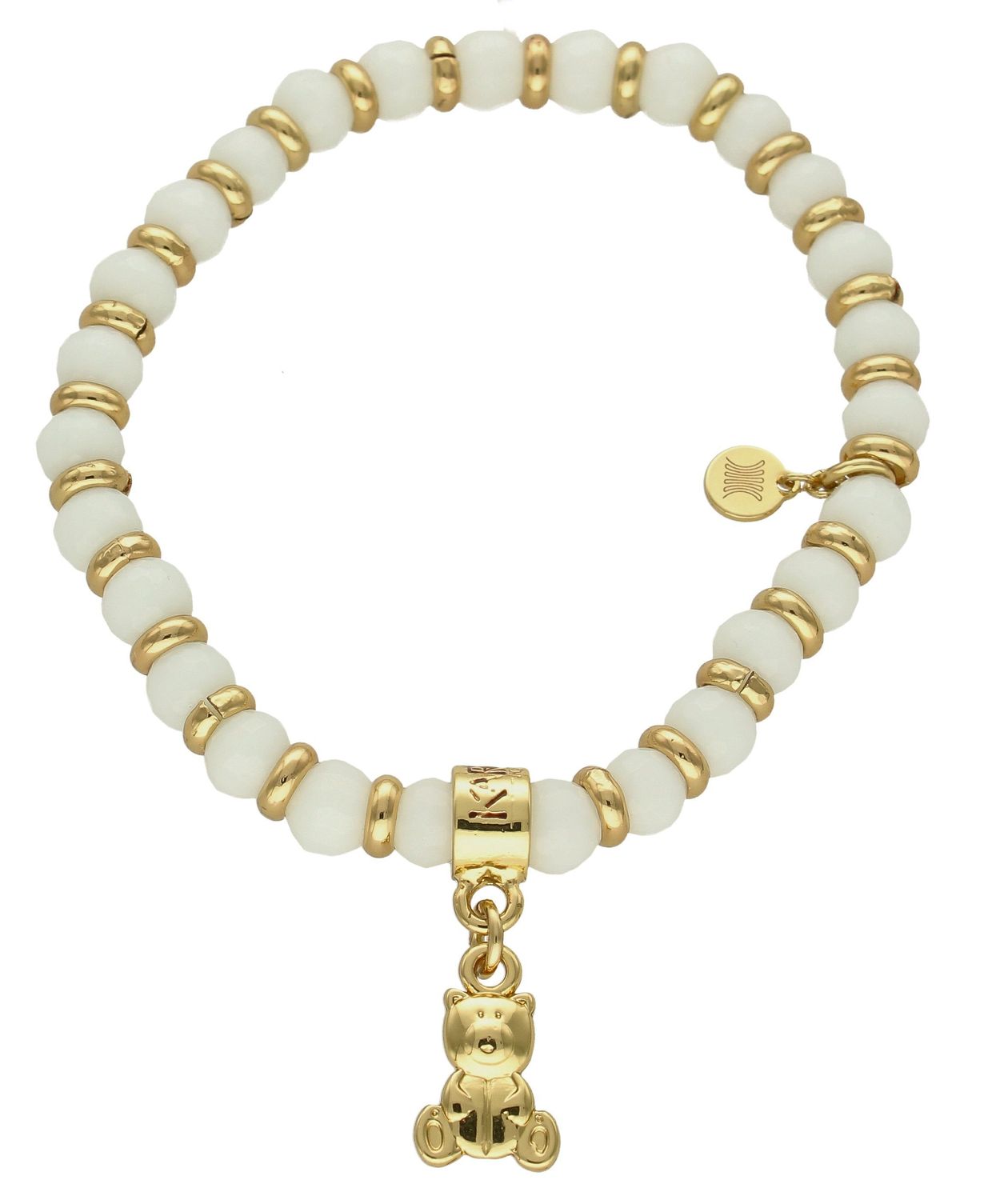 Bransoletka damska na gumce białe koraliki z zawieszką Miś DIA-BRA-5679-INNE. Bransoletka damska biała. Bransoletka z koralików. Bransoletka damska z misiem. Bransoletka damska ze stali szlachetnej. Bransoletka idealna na prez (1).jpg