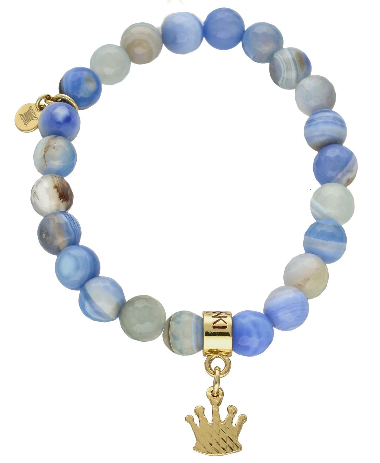 Bransoletka damska na gumce niebieski Agat z koroną DIA-BRA-5680-INNE. Bransoletka na gumce to biżuteria cechująca się oryginalnością i wygodą, która zachwyci każdą kobietę. Oryginalny  pomysł na prezent (2).jpg