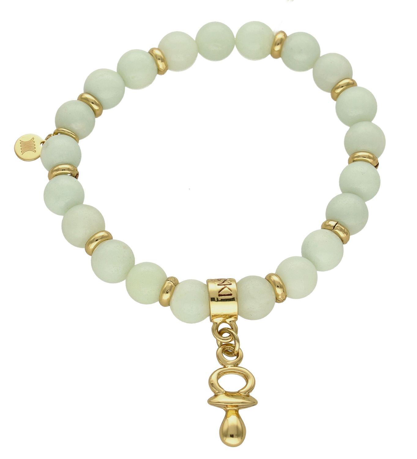 Bransoletka damska na gumce z zawieszką  smoczek niemowlęcy DIA-BRA-5683-INNE. Bransoletka damska mleczna. Bransoletka z koralików. Bransoletka damska ze smoczkiem. Bransoletka damska ze stali szlachetnej. Bransoletka idealn.jpg