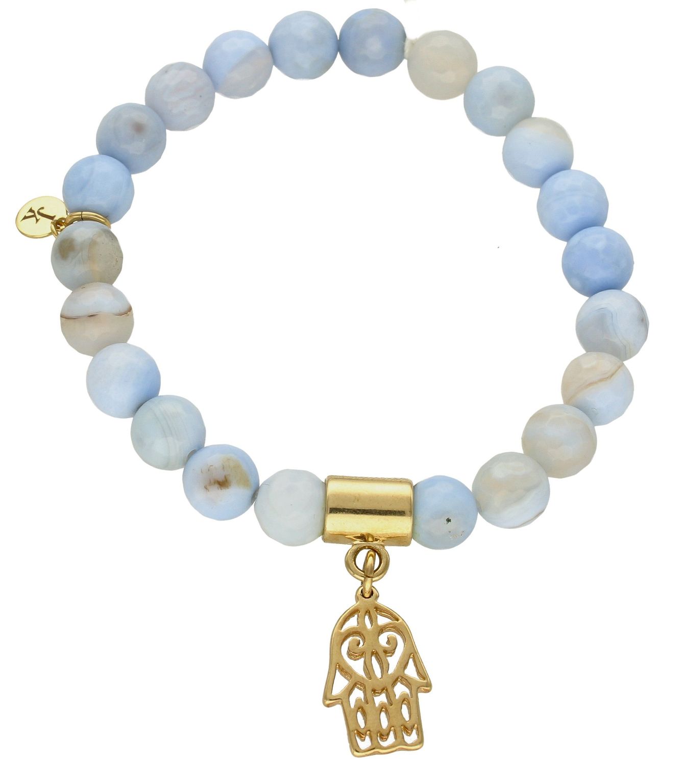 Bransoletka damska na gumce Ręka Fatimy w błękicie DIA-BRA-5694-INNE. Bransoletka na gumce to biżuteria cechująca się oryginalnością i wygodą, która zachwyci każdą kobietę. Oryginalny  pomysł na prezent (1).jpg