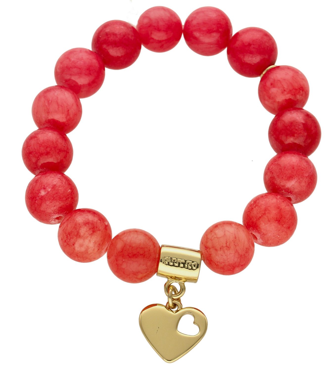 Bransoletka damska z sercem na gumce czerwone korale DIA-BRA-5699-INNE. Bransoletka na gumce to biżuteria cechująca się oryginalnością i wygodą, która zachwyci każdą kobietę. Oryginalny  pomysł na prezent (2).jpg