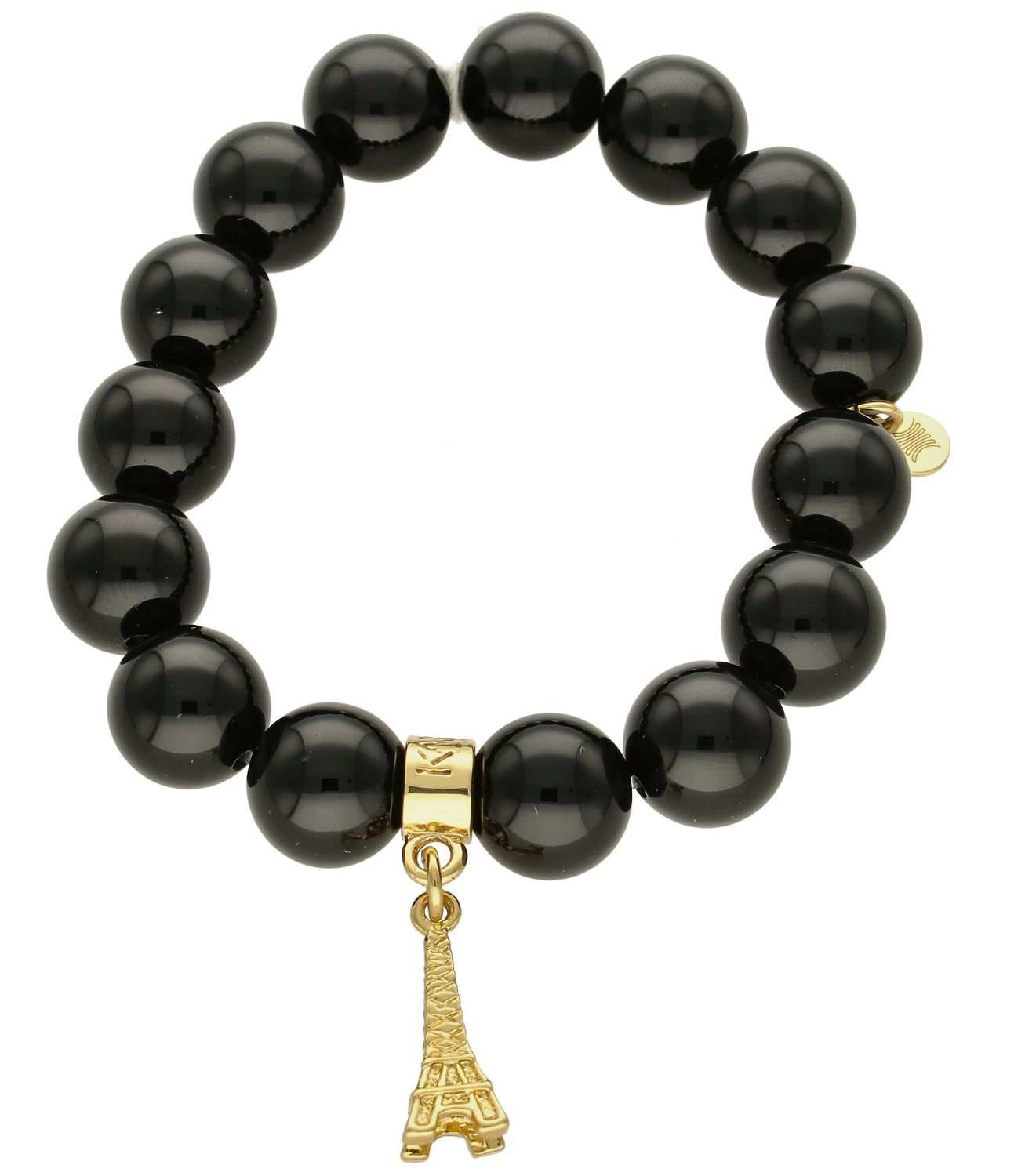 Bransoletka damska na gumce czarne koraliki z pozłacaną wieżą Eiffla DIA-BRA-5708-INNE. Bransoletka damska koraliki. Bransoletka damska czarna. Bransoletka damska z wieżą Eiffla. Bransoletka damska na gumce. Bransoletka dams.jpg
