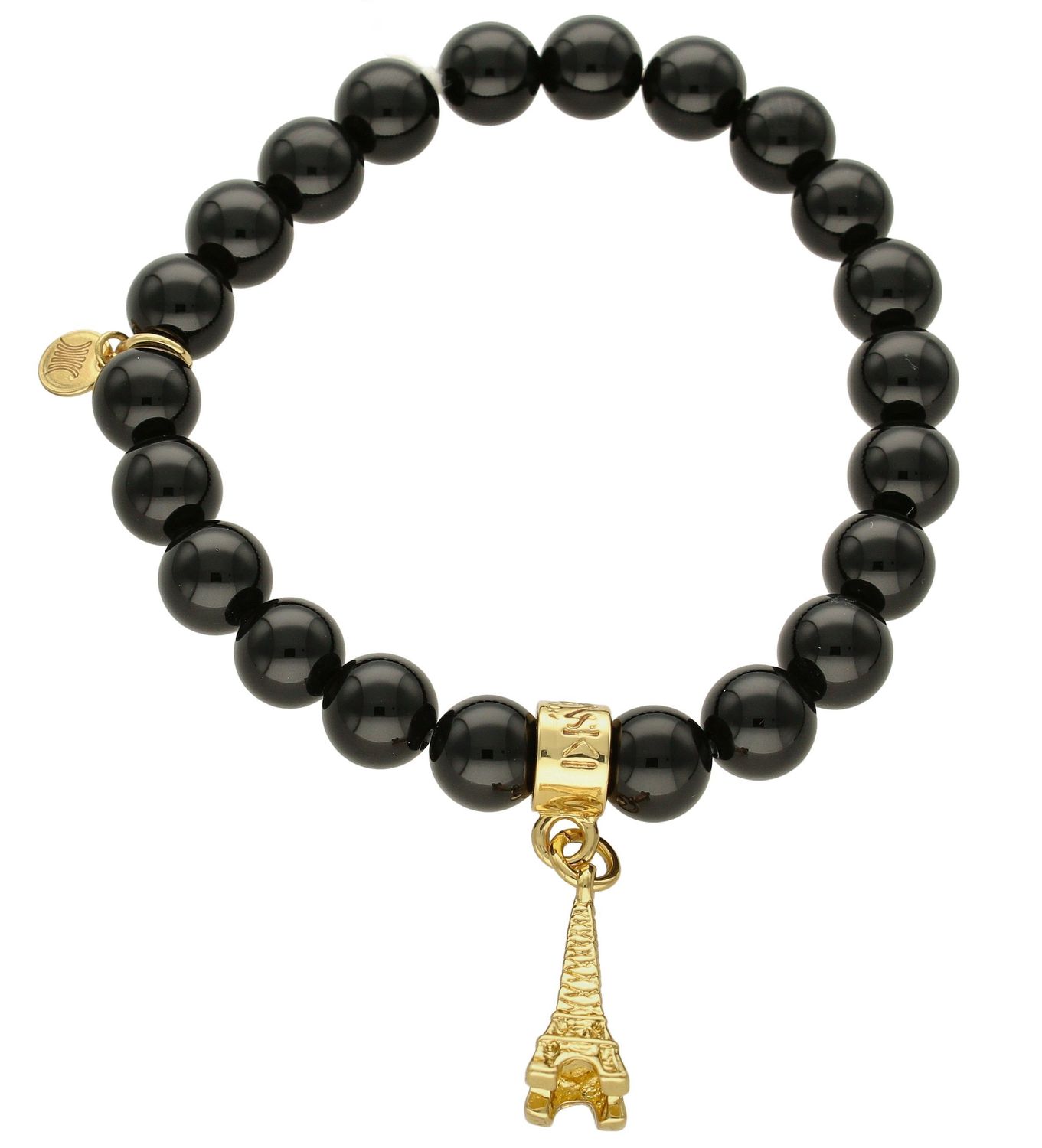 Bransoletka damska koraliki. Bransoletka damska czarna. Bransoletka damska z wieżą Eiffla. Bransoletka damska na gumce. Bransoletka damska idealna na prezent (1).jpg