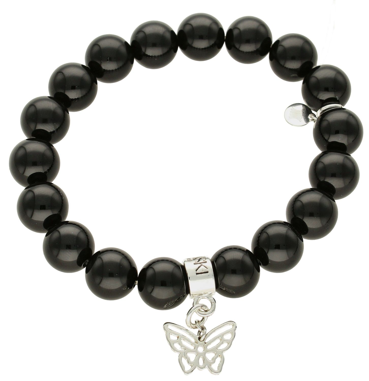 Bransoletka damska na gumce Onyks z motylkiem DIA-BRA-5718-INNE. Bransoletka na gumce to biżuteria cechująca się oryginalnością i wygodą, która zachwyci każdą kobietę. Oryginalny  pomysł na prezent (1).jpg