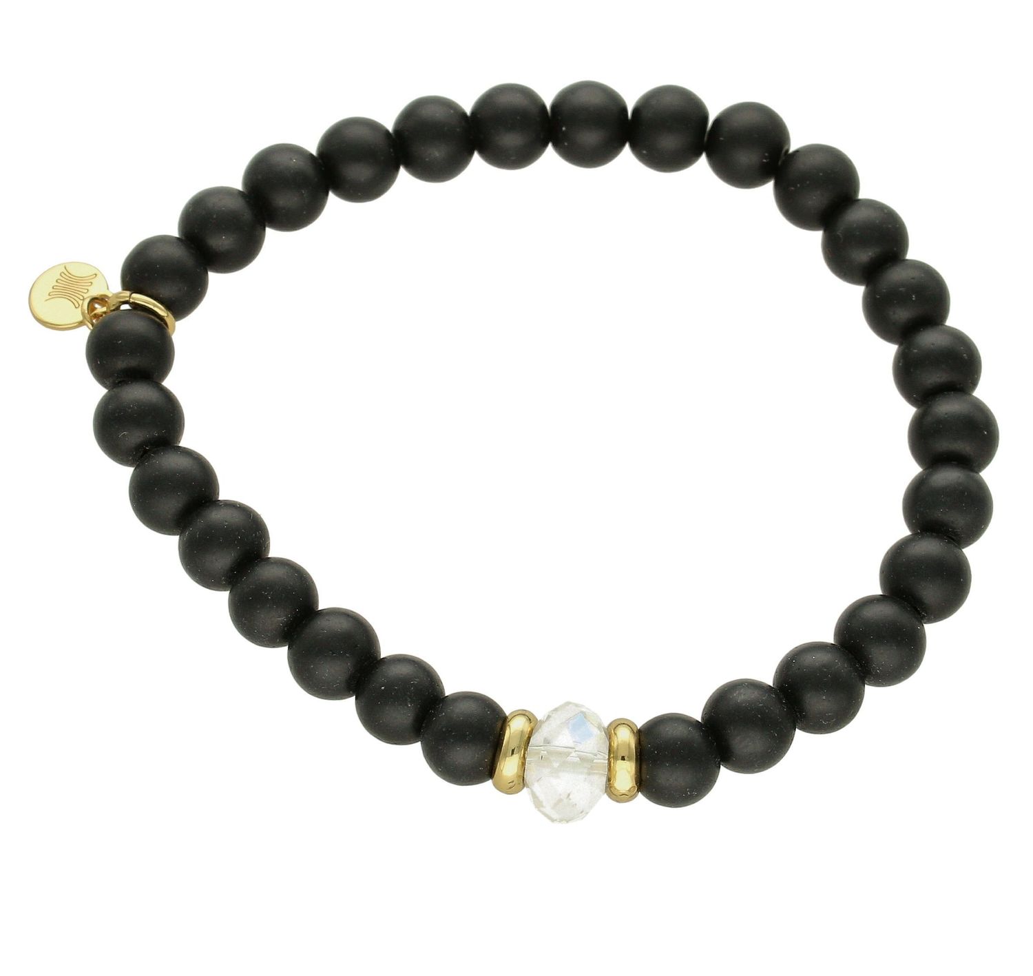 Bransoletka damska na gumce Onyks z kryształem DIA-BRA-5729-INNE. Bransoletka na gumce to biżuteria cechująca się oryginalnością i wygodą, która zachwyci każdą kobietę. Oryginalny  pomysł na prezent (2).jpg