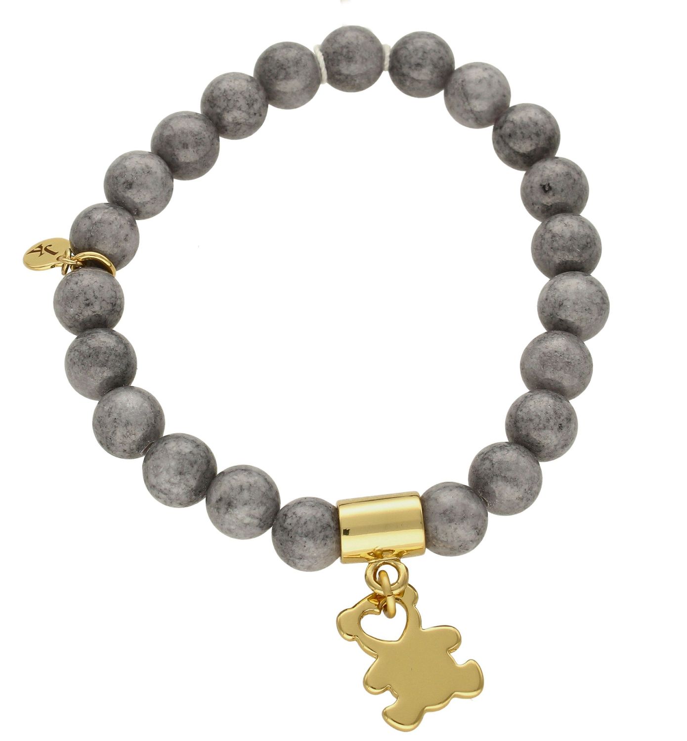 Bransoletka damska na gumce szare koraliki z pozłacanym misiem DIA-BRA-5733-INN (2).jpg