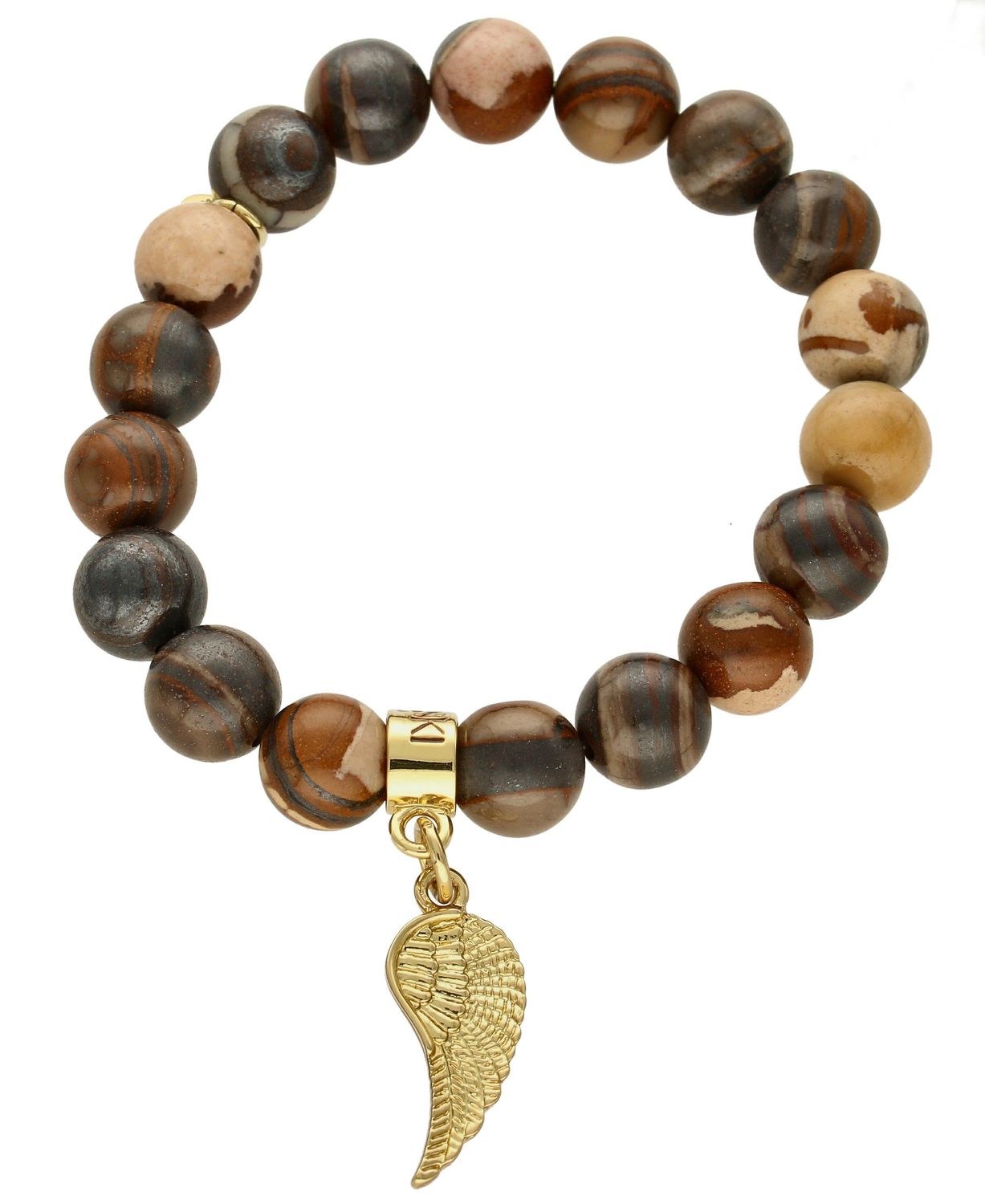 Bransoletka damska na gumce z skrzydełkiem  Brązowy Agat  DIA-BRA-5736-INNE. Bransoletka na gumce to biżuteria cechująca się oryginalnością i wygodą, która zachwyci każdą kobietę. Oryginalny pomysł na prezent (1).jpg