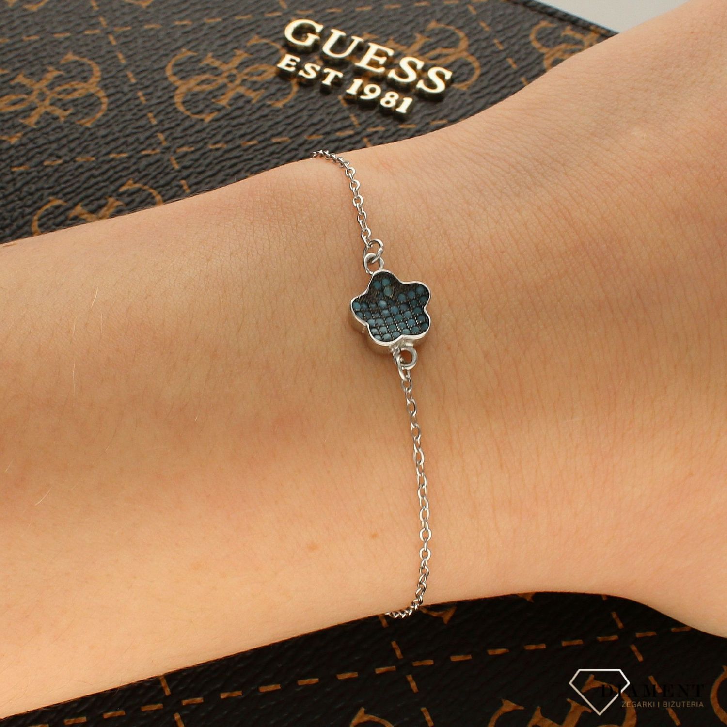 Bransoletka damska srebrna 925  Błękitny kwiatek  DIA-BRA-5766-925.jpg