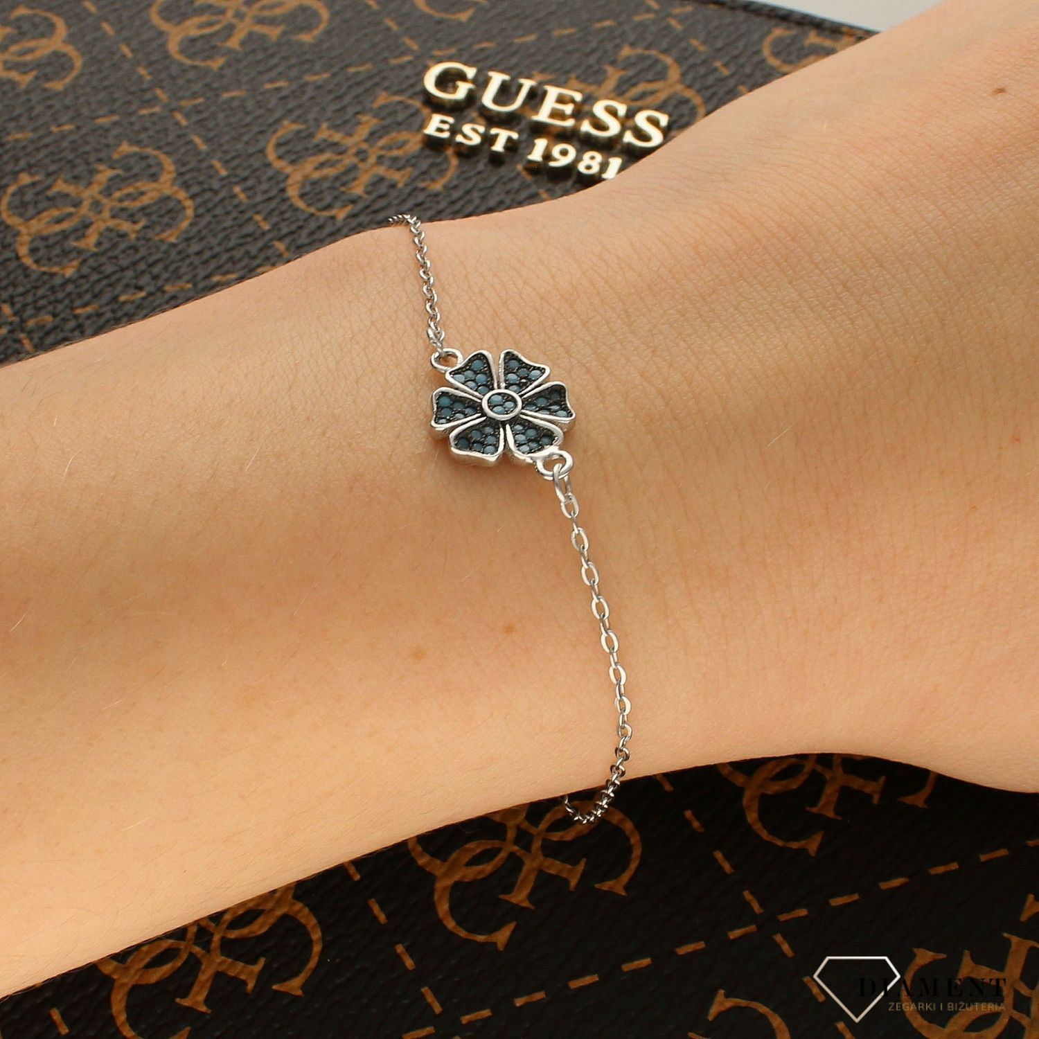 Bransoletka damska srebrna 925 z niezapominajką DIA-BRA-5767-925.jpg