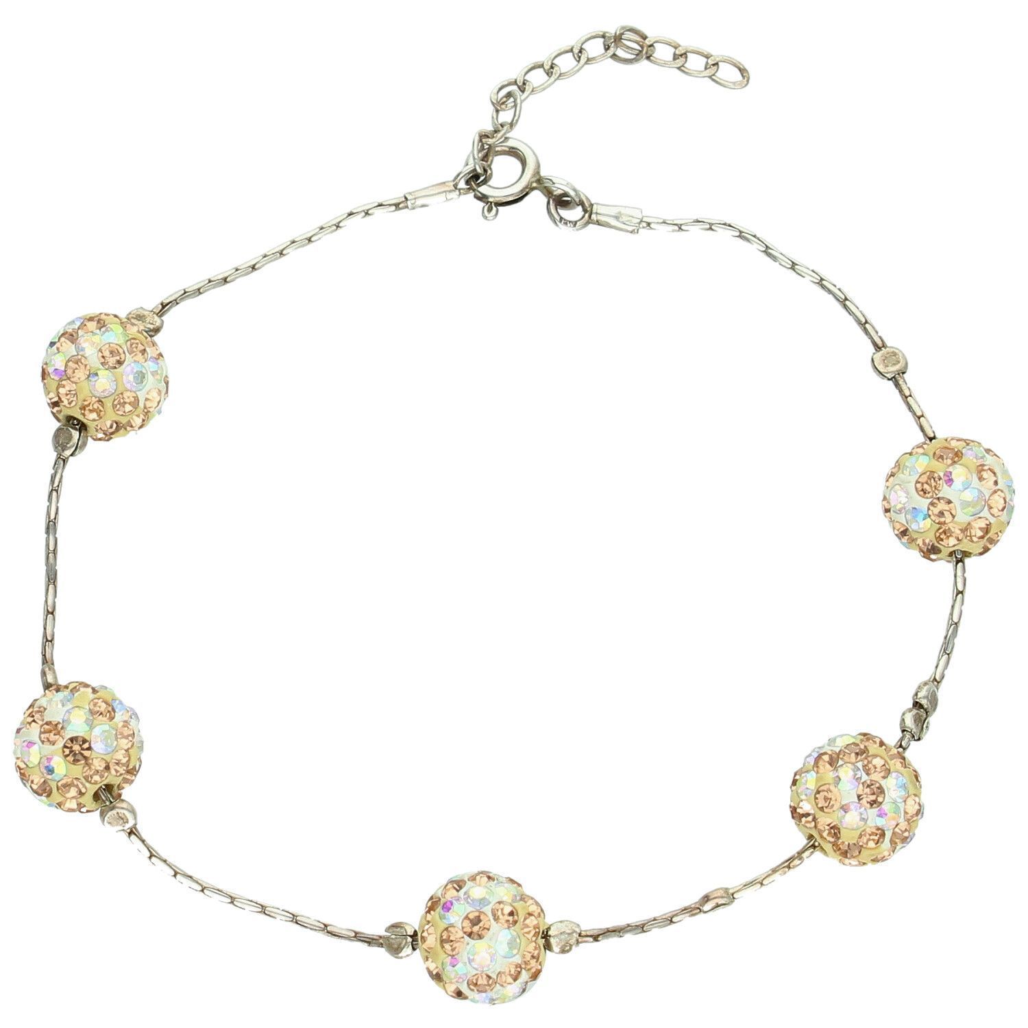 Elegancka srebrna bransoletka damska próby 925 z kuleczkami 8 mm i kolorowymi cyrkoniami. Regulowana długość 18 + 3 cm. Idealna na prezent.1.jpg