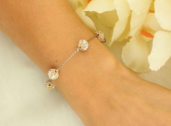 Elegancka srebrna bransoletka damska próby 925 z kuleczkami 8 mm i kolorowymi cyrkoniami. Regulowana długość 18 + 3 cm. Idealna na prezent.2.jpg