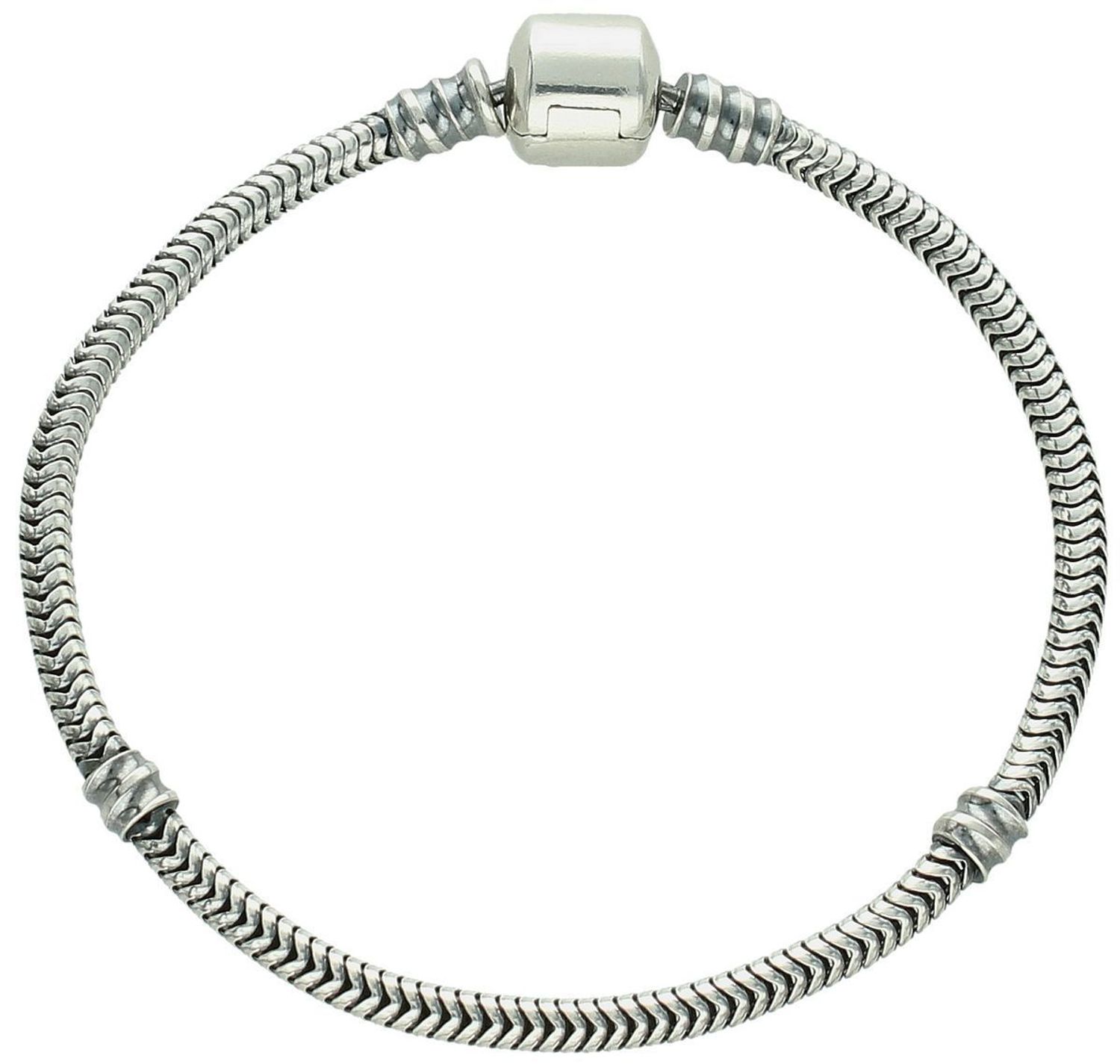 Oksydowana bransoletka damska typu Pandora ze srebra próby 925. Gładkie zapięcie na zatrzask, długość 18 cm. Idealna baza do charmsów – klasyka w najlepszym wydaniu.1.jpg