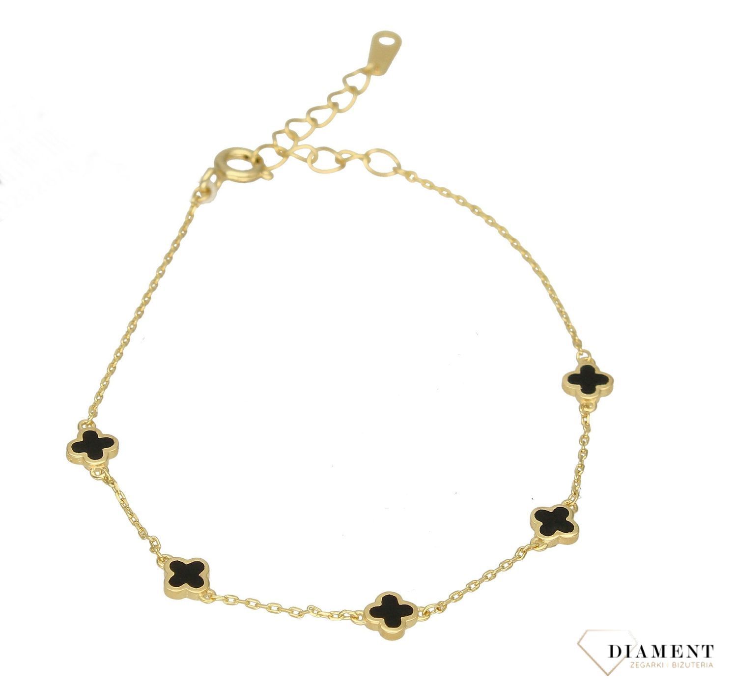 Bransoletka pozłacana  Czarne koniczynki  925 DIA-BRA-5953-925 Pozłacana bransoletka wykonana z najwyższej próby srebra z subtelnymi koniczynkami. Idealny pomysł na prezent (1).jpg