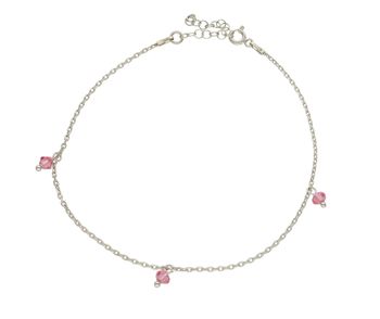 Srebrna bransoletka na nogę łańcuszek z różowymi kryształkami DIA-BRA-60344-925. Bransoletka na kostkę wykonana z wysokiej jakości srebra próby 925. Bransoletka składa się z gładkiego łańcuszka ozdobionego różowymi kryształkam.jpg