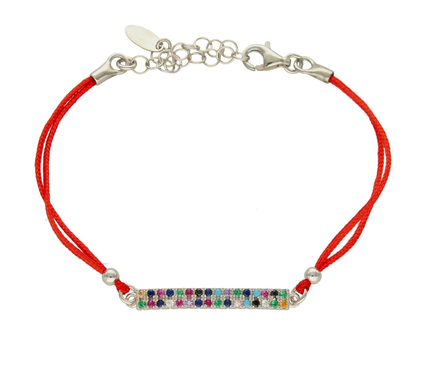 Bransoletka damska srebrna na sznureczku kolorowe cyrkonie DIA-BRA-60379RED-925.  Biżuteria ta będzie wspaniałym upominkiem dla każdej osoby. Bransoletka na sznureczku doskonale dopełni codzienną stylizację. Bransoletka z cz.jpg