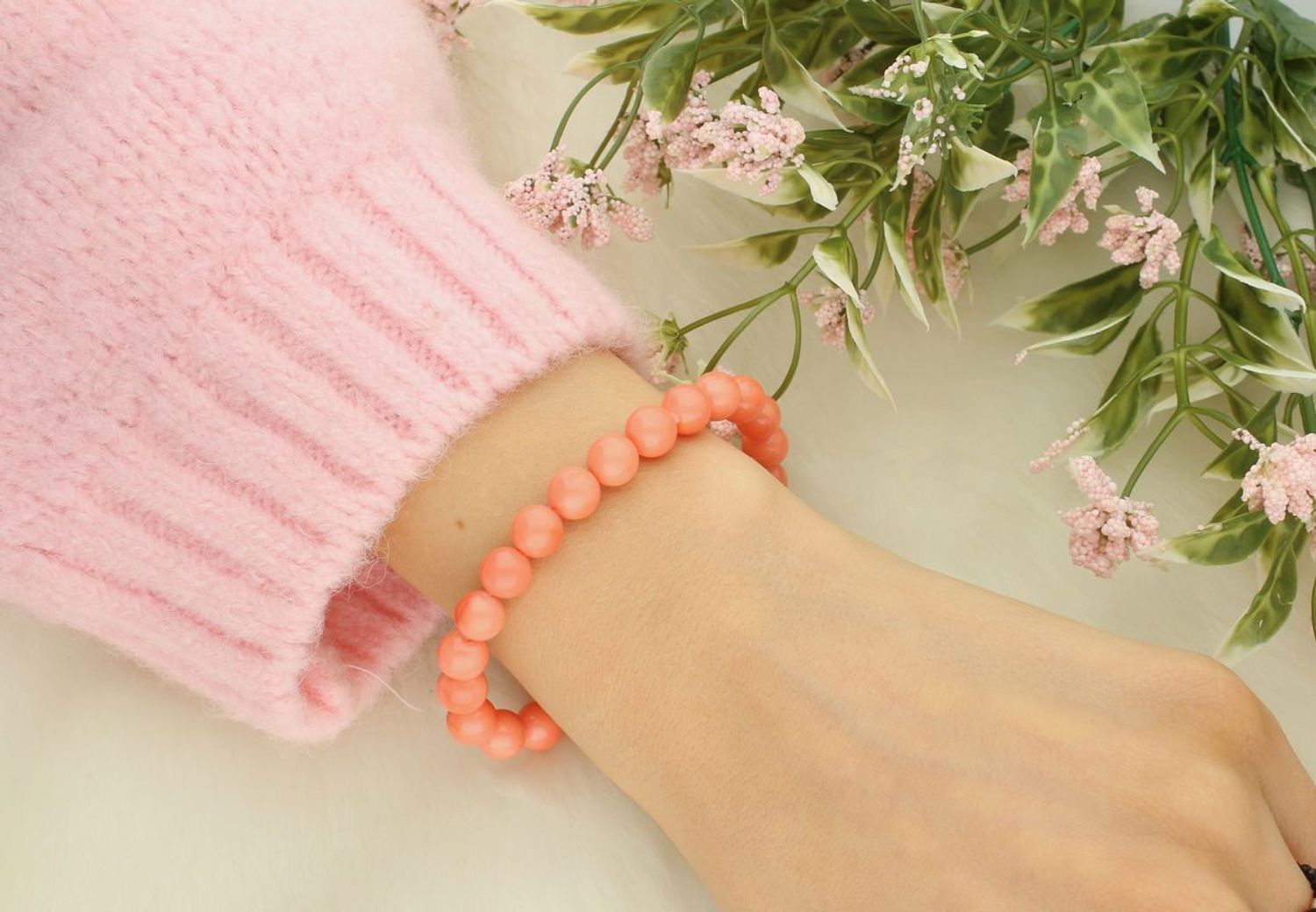 Bransoletka damska z naturalnym różowym koralem DIA-BRA-6137-INNE – kamienie 8 mm koral.jpg