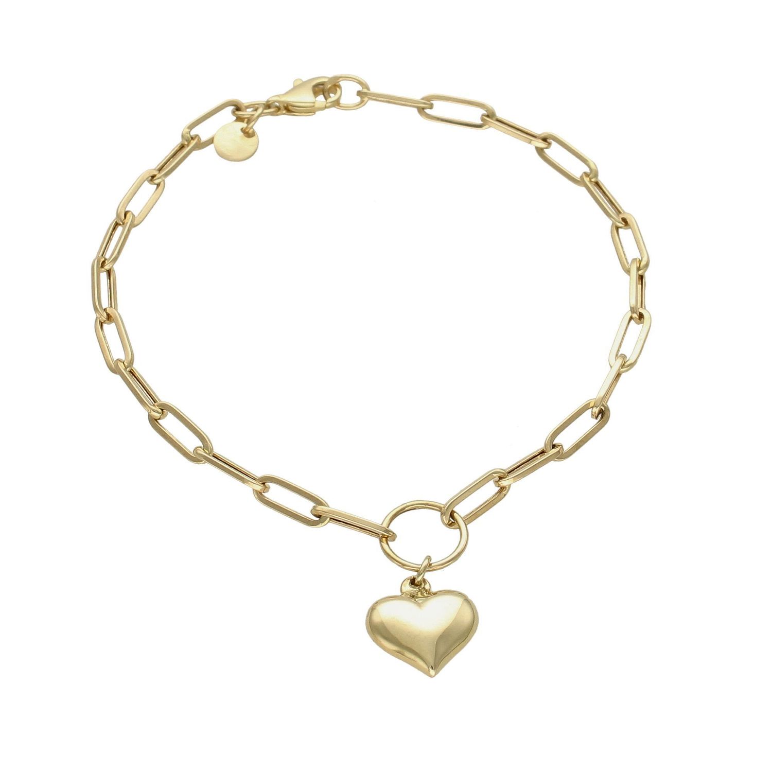 Złota bransoletka 585 duże oczka ze serduszkiem DIA-BRA-6201-585. Złota bransoletka damska. Złota bransoletka z zawieszką. Złota bransoletka ze serduszkiem. Złota zawieszka duże oczka. Złota bransoletka dea (1).jpg