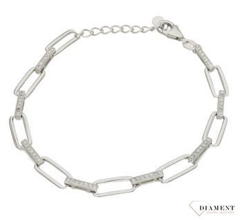 Srebrna bransoletka spinacze z cyrkoniami DIA-BRA-6270-925. Srebrna bransoletka. Bransoletka z dużych oczek. Bransoletka srebrna z cyrkoniami. Bransoletka srebrna spinacze. Bransoletka srebrna idealna na pr (1).jpg