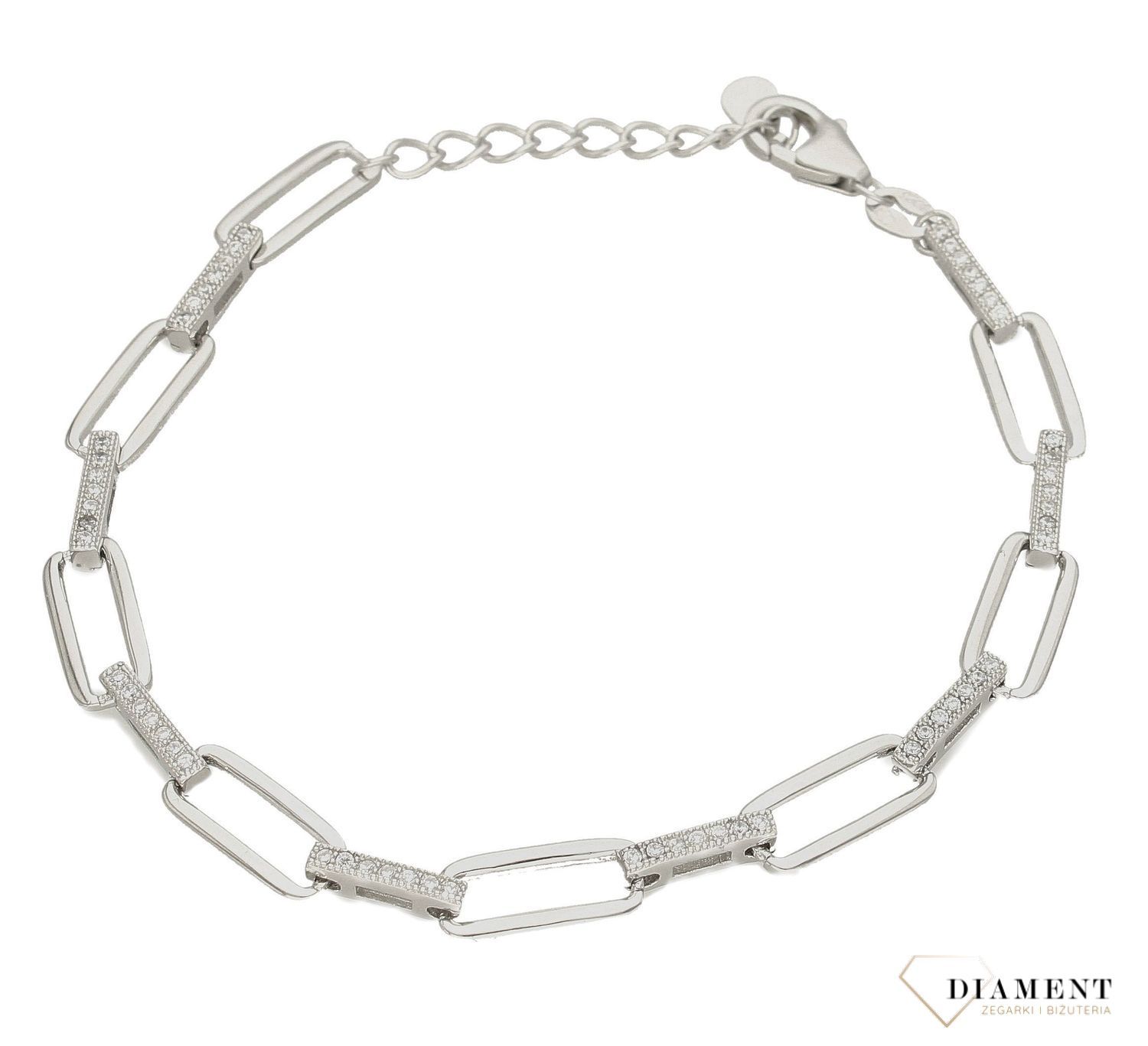 Srebrna bransoletka spinacze z cyrkoniami DIA-BRA-6270-925. Srebrna bransoletka. Bransoletka z dużych oczek. Bransoletka srebrna z cyrkoniami. Bransoletka srebrna spinacze. Bransoletka srebrna idealna na pr (1).jpg