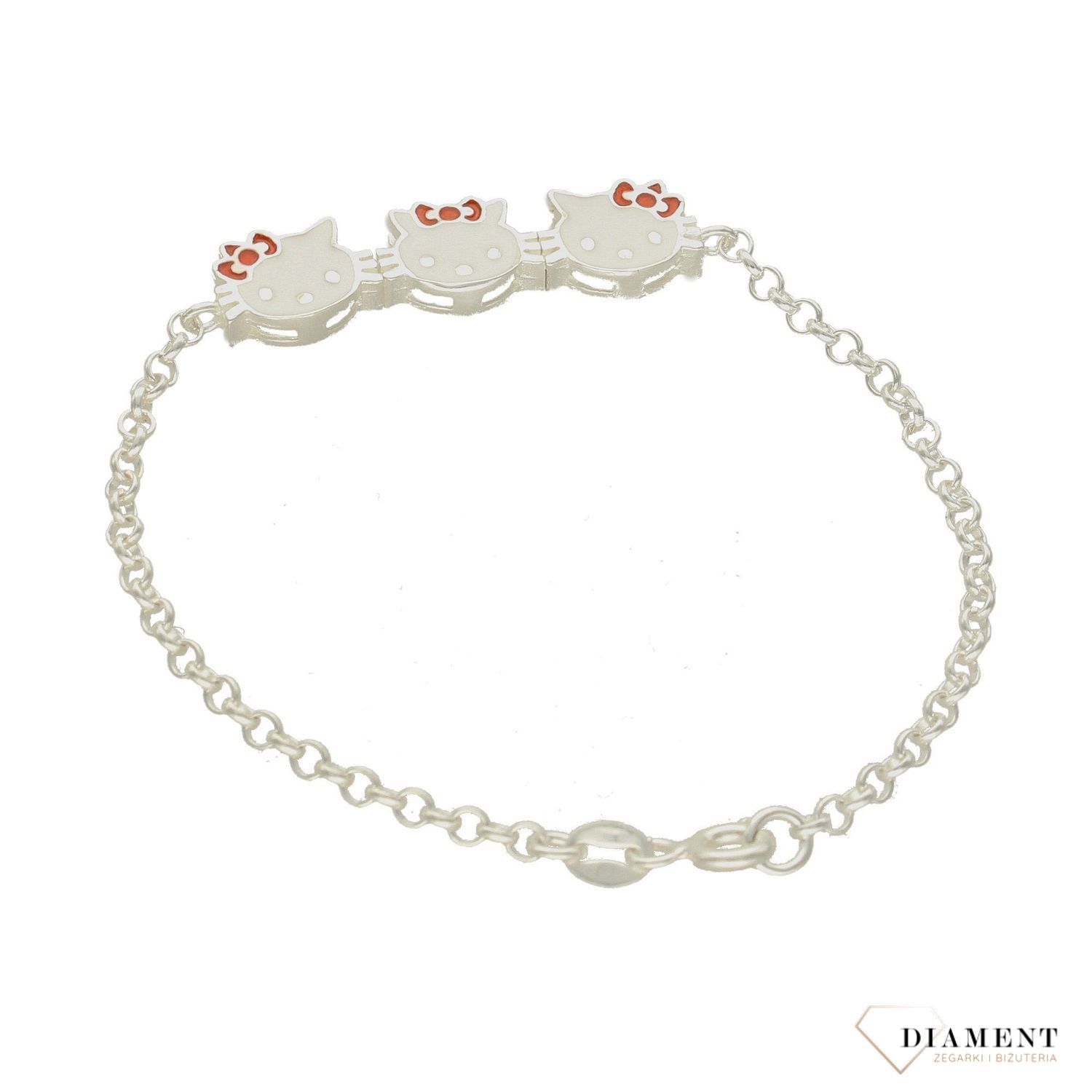 Srebrna bransoletka z kotkami 'Hello Kitty' DIA-BRA-6271-925.  Bransoletka na łańcuszku. Bransoletka srebrna z kotkami. Bransoletka z motywem bajkowym. Bransoletka Hello Kitty. Bransoletka dla dziewczynki.  (1).jpg