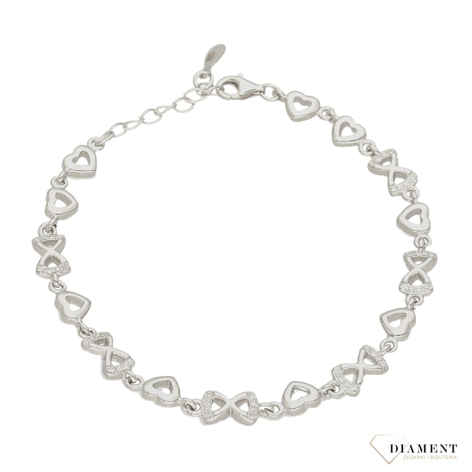 Srebrna bransoletka Serduszko z kokardką DIA-BRA-6275-925. Srebrna bransoletka kobieca. Bransoletka delikatna. Bransoletka srebrna z cyrkoniami.  Bransoletka serce i kokardka. Bransoletka srebrna idealna na (1).jpg