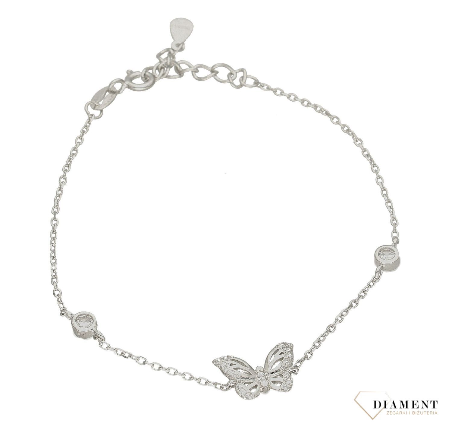 Srebrna bransoletka Motylek z cyrkoniami DIA-BRA-6276-925. Bransoletka na łańcuszku. Bransoletka srebrna damska. Bransoletka z Motylkiem. Bransoletka dla każdej kobiety.  Bransoletka idealna na prezent (1).jpg