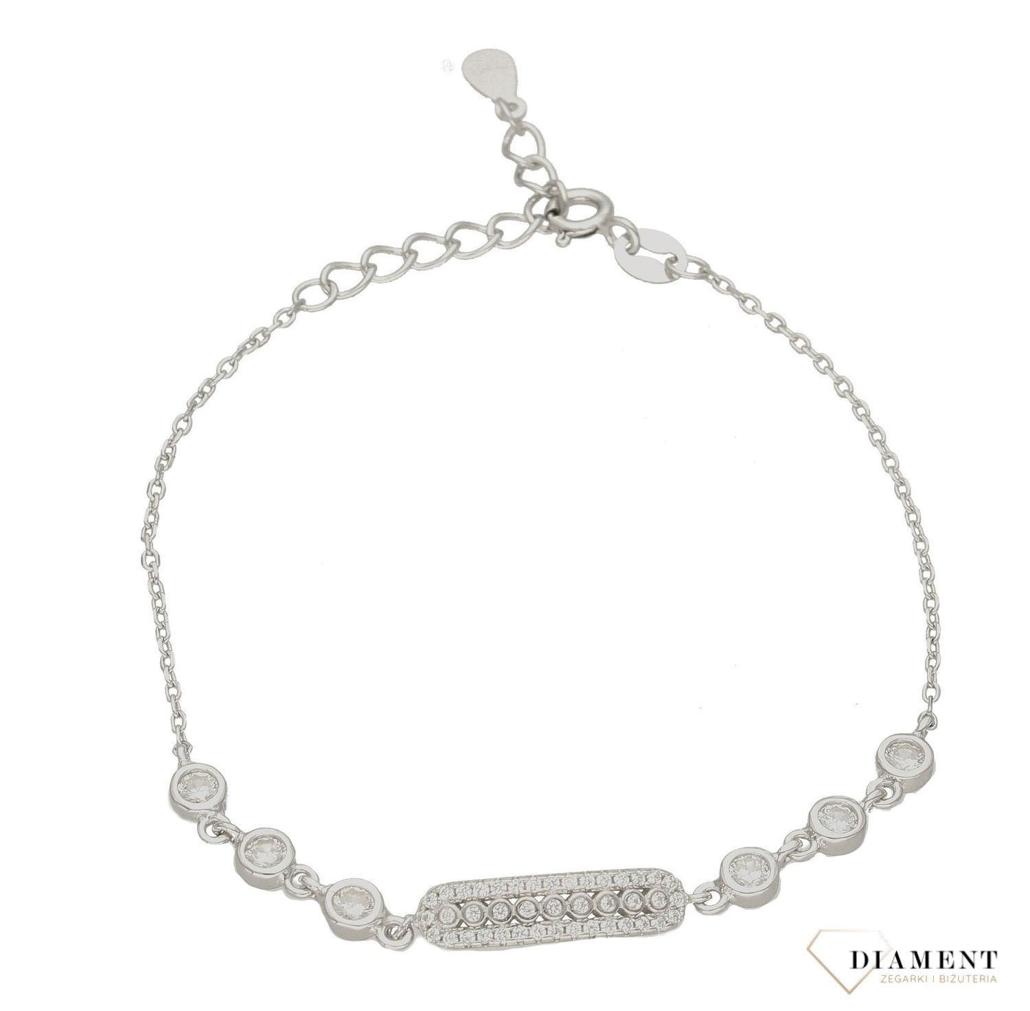 Srebrna bransoletka z elementami z cyrkonii DIA-BRA-6278-925. Srebrna bransoletka z cyrkoniami. Srebrna bransoletka z kryształkami. Srebrna bransoletka regulowana. Srebrna bransoletka na każdą okazję. Srebr (1).jpg