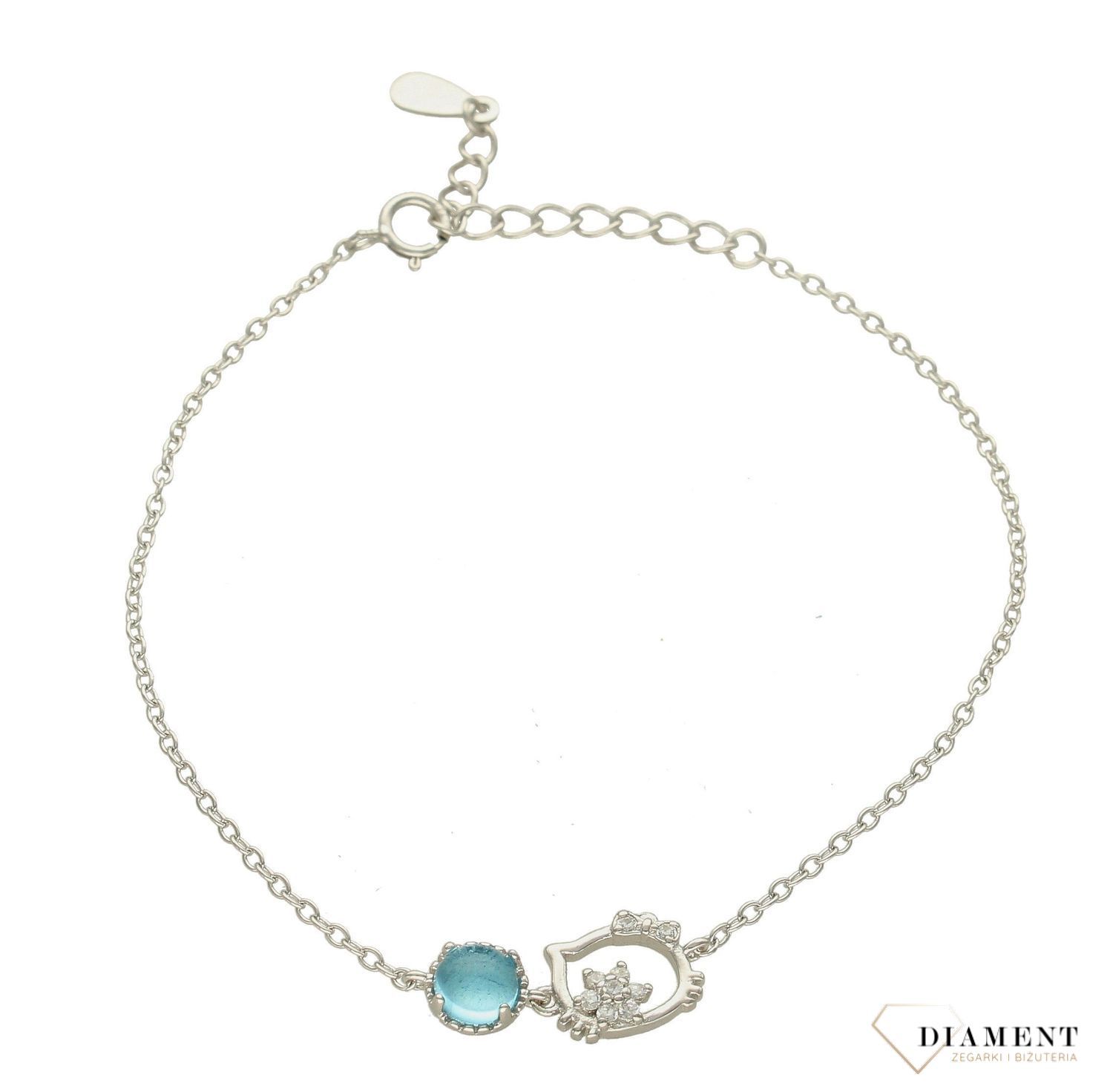 Srebrna bransoletka z niebieską cyrkonią DIA-BRA-6280N-925. Bransoletka na łańcuszku. Bransoletka srebrna damska. Bransoletka z niebieską cyrkonią. Bransoletka dla każdej kobiety.  Bransoletka idealna na .jpg