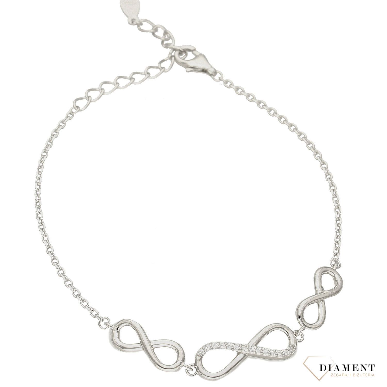 Srebrna bransoletka z cyrkoniami Znak Nieskończoności DIA-BRA-6285-925. Bransoletka na łańcuszku. Bransoletka srebrna damska. Bransoletka ze znakiem nieskończoności. Bransoletka dla każdej kobiety.  Bransol (1).jpg