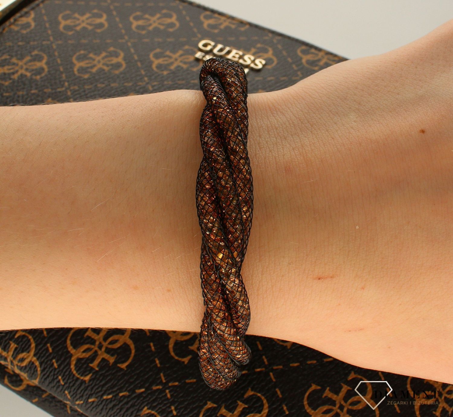 Bransoleta damska z kryształkami Swarovskiego złota DIA-BRA-6404-INNE. Bransoletka modowa. Bransoletka brązowa, złota. Bransoletka stalowa.Bransoletka damska z kryształkami Swarovskiego.jpg