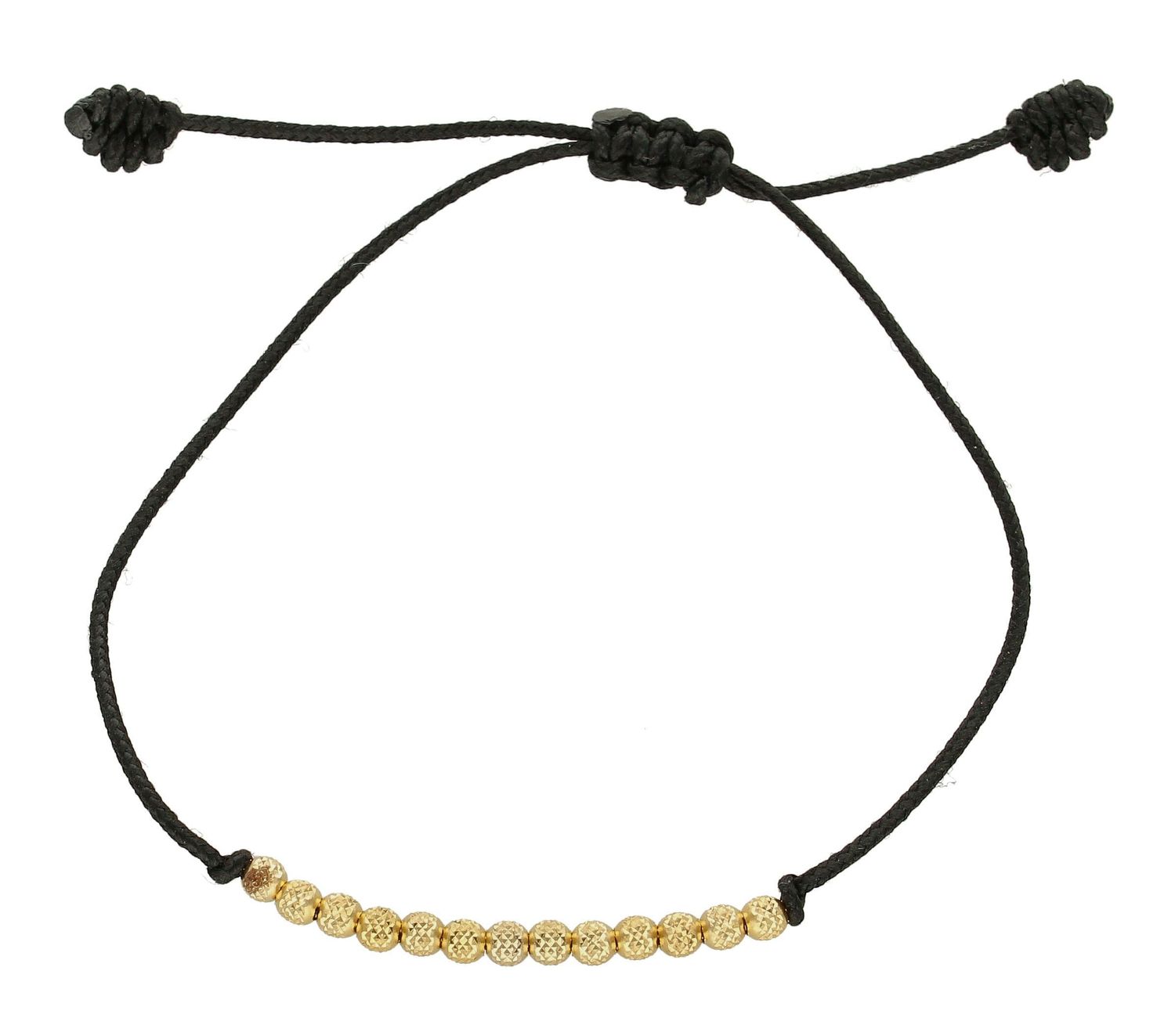Bransoletka na sznureczku z pasmem złotych kuleczek 585 DIA-BRA-6432BLACK-585.  Bransoletka ze złotymi kulkami. Bransoletka złota na sznurku. Bransoletka czarna ze złotymi kuleczkami. Bransoletka złota damska idealna na pre.jpg