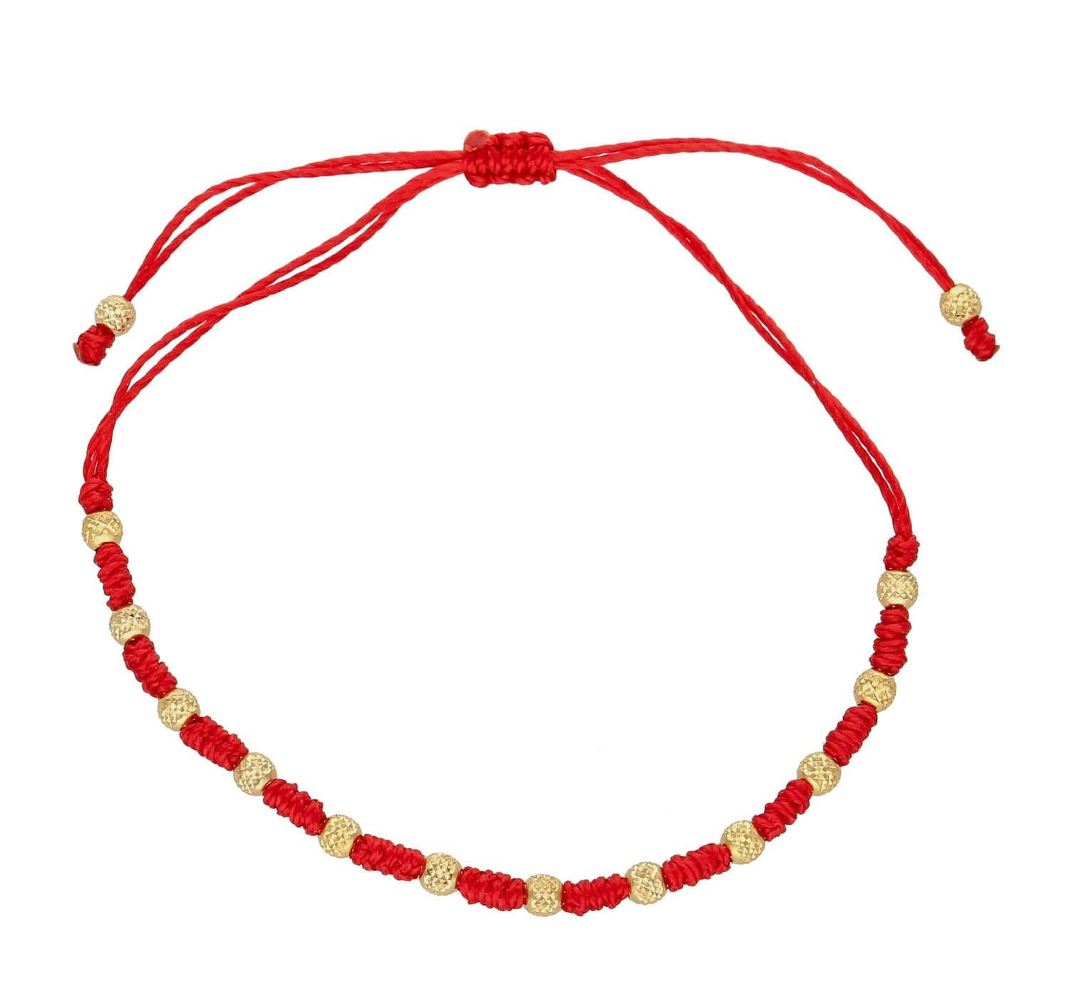 Bransoletka na czerwonym sznureczku z kulkami złota DIA-BRA-6440-585. Bransoletka ze złotem. Bransoletka złota na sznurku. Bransoletka na czerwonym sznureczku. Bransoletka na lato. Bransoletka złota damska idea.jpg