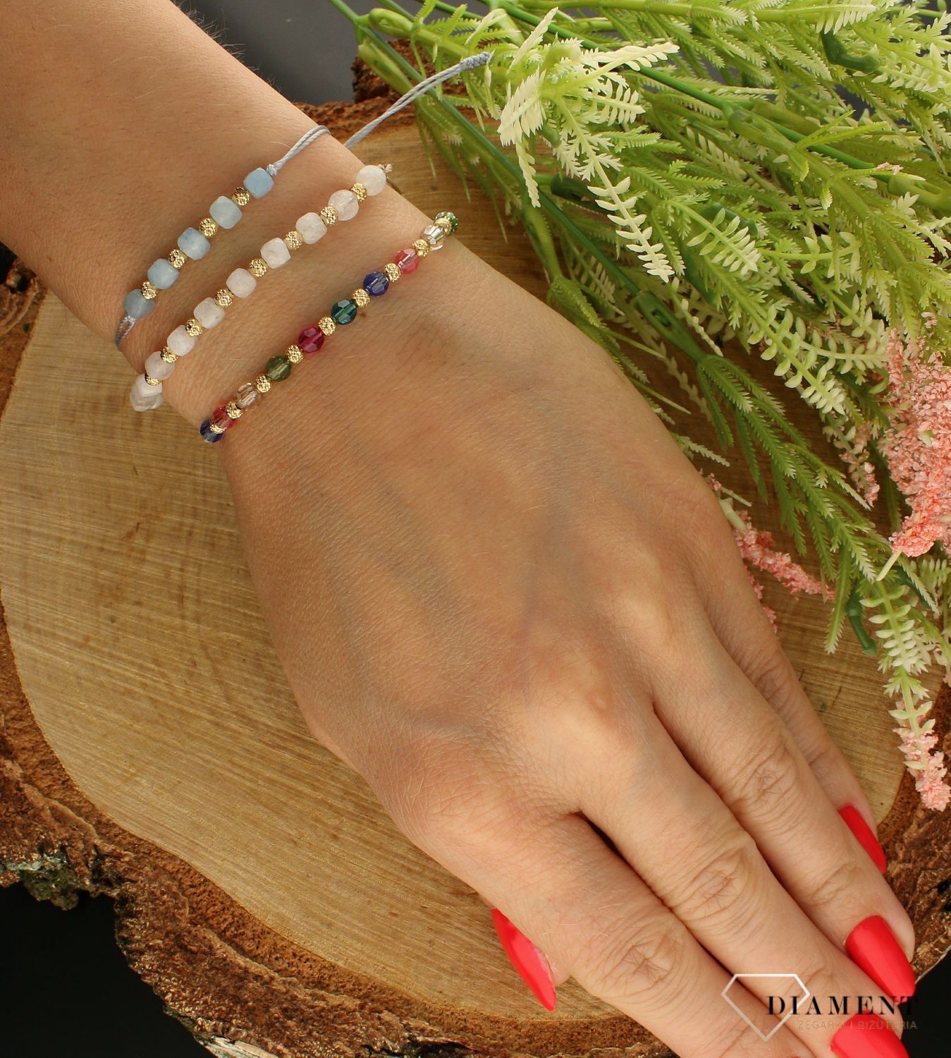 Bransoletka ze złotem na sznureczku kolorowe koraliki DIA-BRA-6445-585. Bransoletka ze złotem. Bransoletka złota na sznurku. Bransoletka złota kolorowymi koralikami. Bransoletka z cyrkoniami. Bransoletka złota damska idealn.jpg