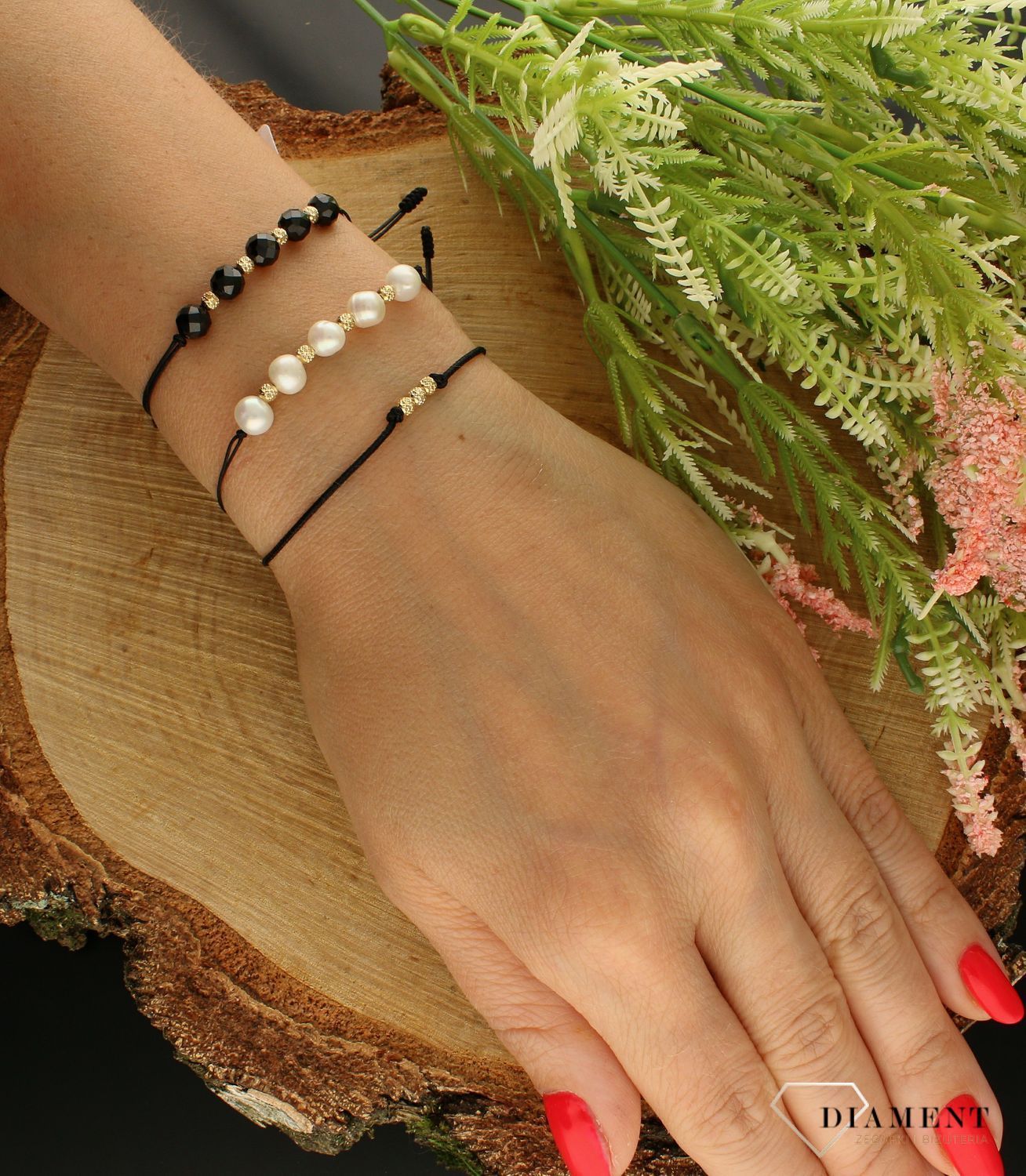 Bransoletka złota na sznureczku z kamieniem naturalnym Spinel DIA-BRA-6457-585.jpg