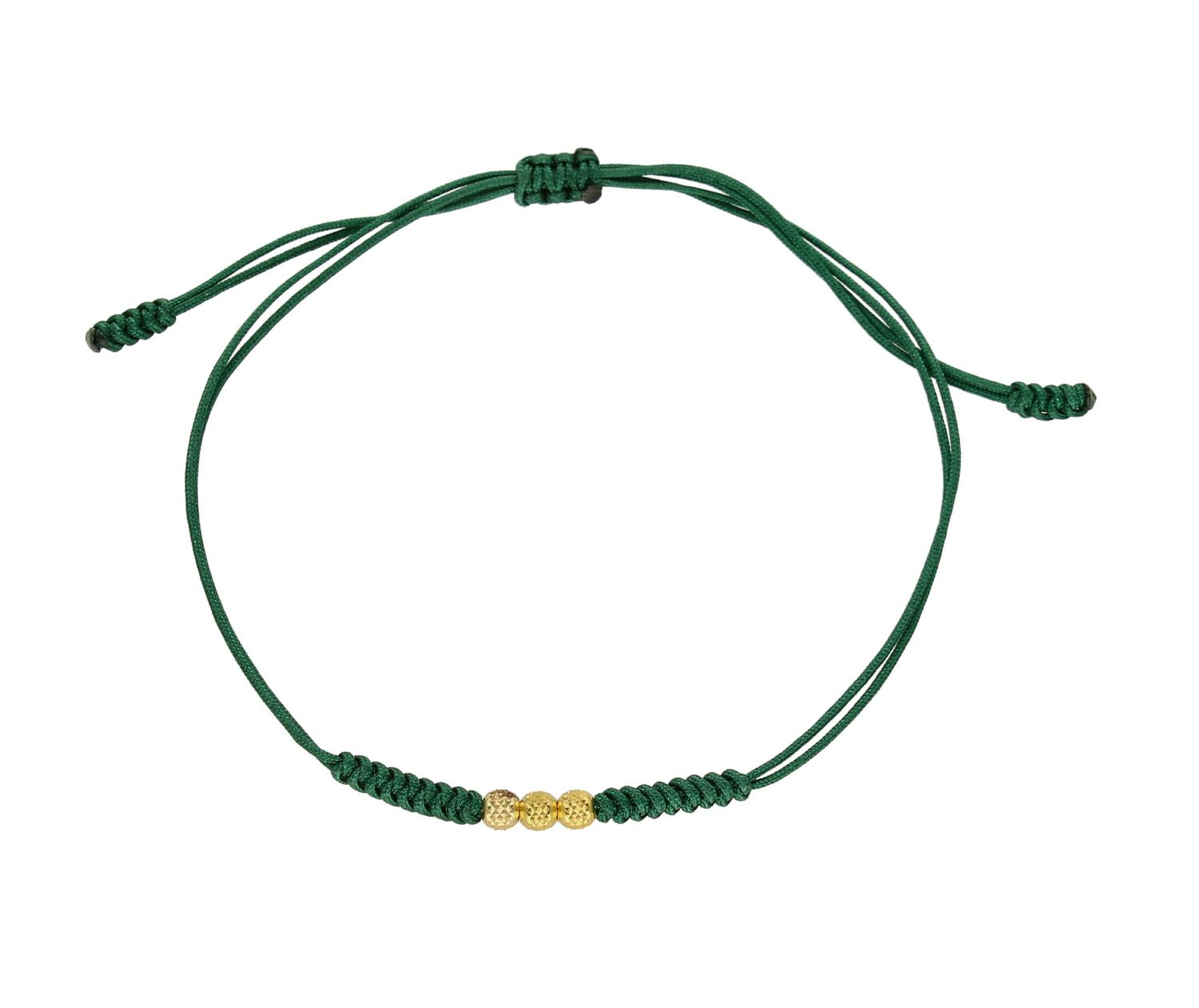 Złota bransoletka na sznureczku Złote kuleczki 585 DIA-BRA-6466GREEN-585. Przepiękna złota bransoletka na sznureczku. Sznurek w zielonym kolorze doskonale podkreśla barwę złotych kulek. Zawieszka wykonana z najwyższej jakośc.jpg