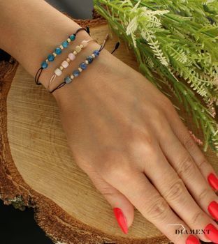 Bransoletka złota na sznureczku z kamieniem naturalnym Blue Apatite DIA-BRA-6471-585. Złota bransoletka z kamieniem naturalnym. Bransoletka na sznureczku. Bransoletka z apatytem. Bransoletka z kulkami złota..jpg