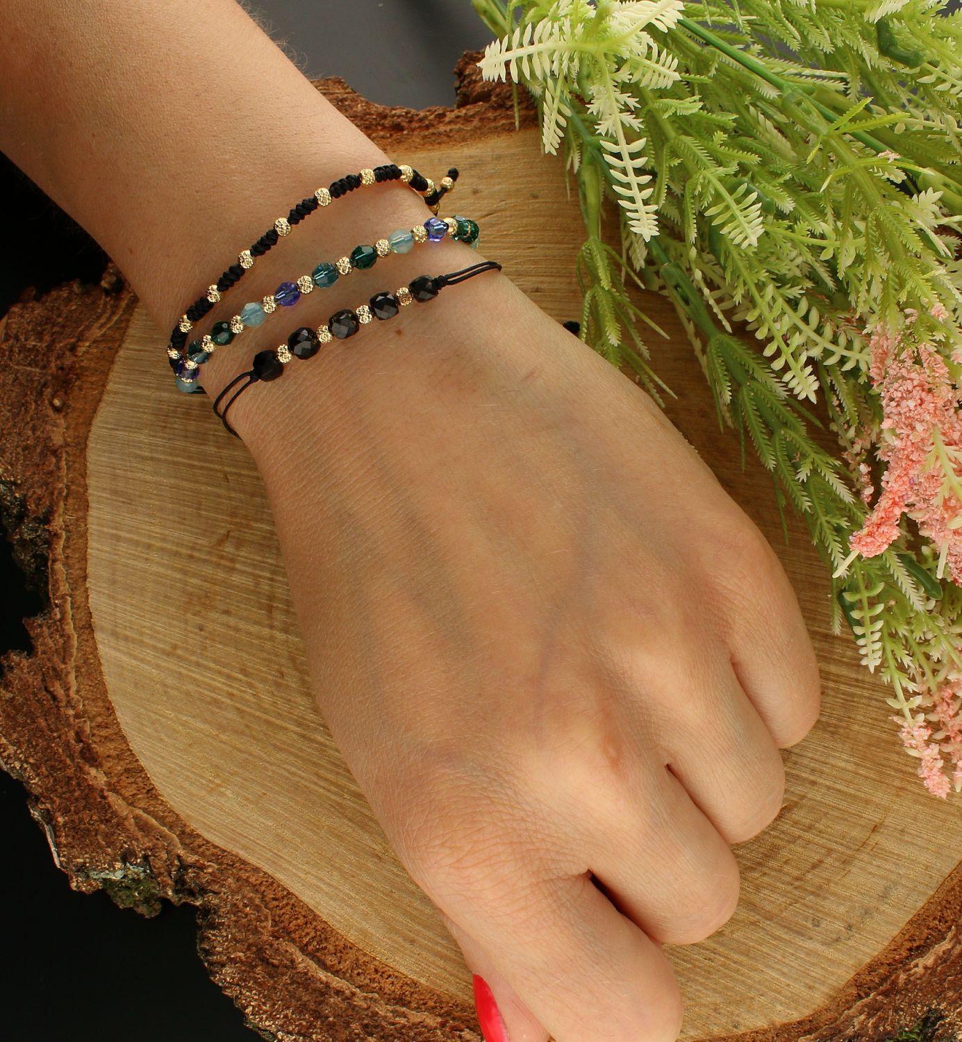 Bransoletka na sznureczku ze złotymi kuleczkami 585  DIA-BRA-6473-585.jpg