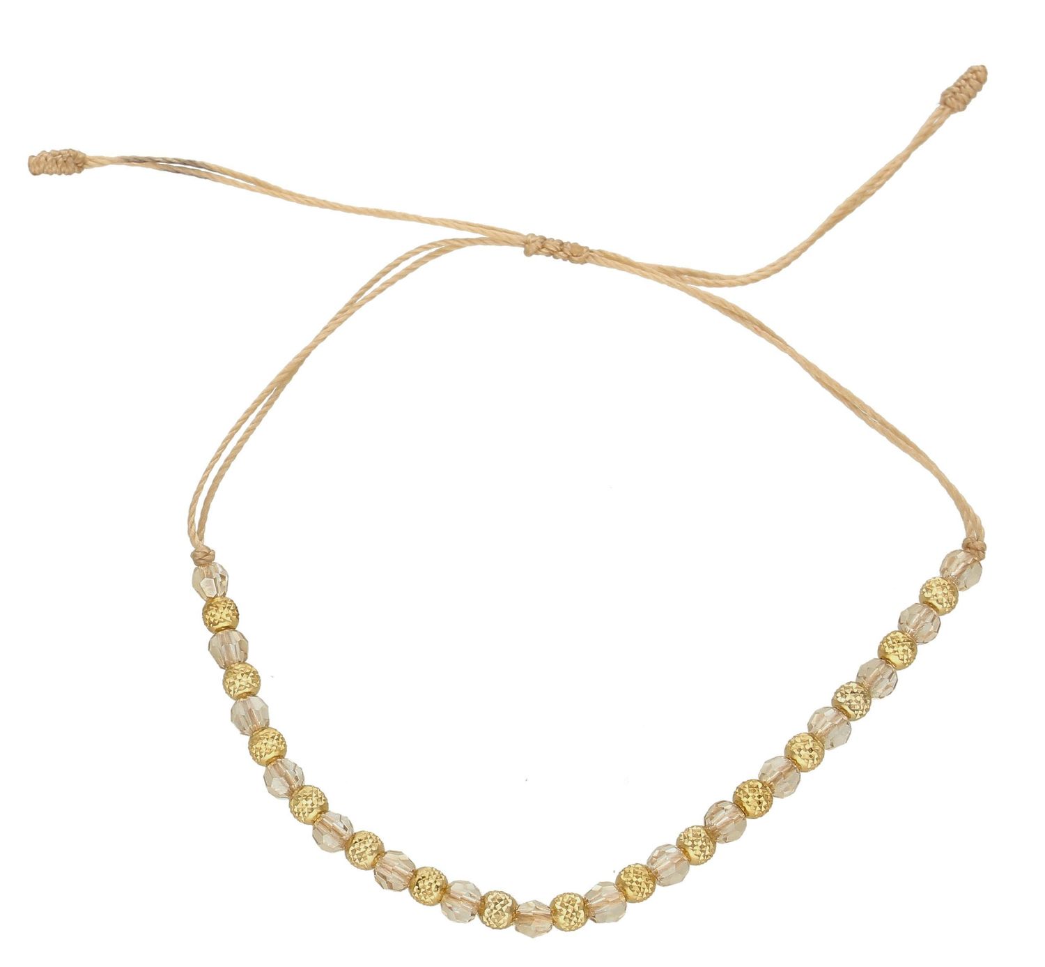 Bransoletka na beżowym sznureczku i złotymi kuleczkami 585 DIA-BRA-6474-585. Bransoletka ze złotymi kulkami. Bransoletka złota na sznurku. Bransoletka beżowa ze złotymi kuleczkami. Bransolet.jpg